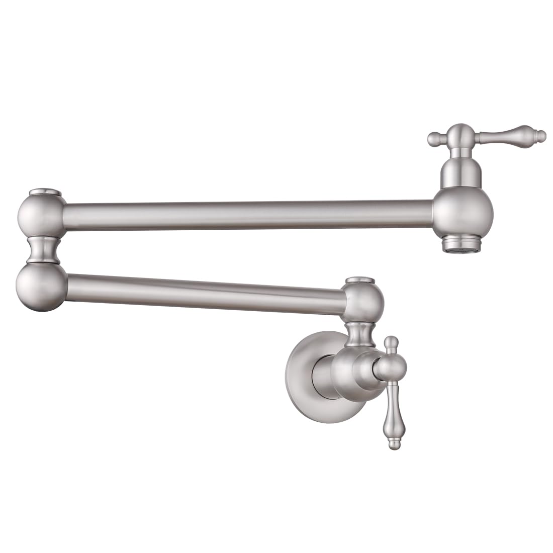 Brass Pot Filler Faucet - Brushed Nickel Wall Mount Commercial Kitchen Faucet with Double Joint Swing Arms for Stove - Perfect for Home & Restaurant Cooking, Soup Making, Pasta Preparation