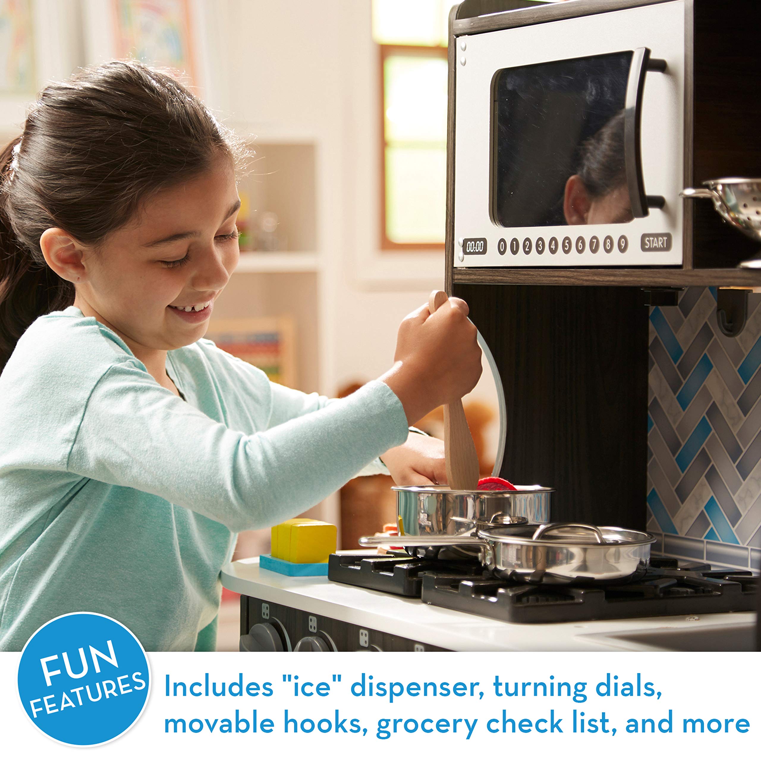 Melissa & Doug Wooden Chef’s Pretend Play Toy Kitchen Set with Ice Cube Dispenser - Charcoal Gray - Kids Play Kitchen for Toddlers Ages 3+ - Perfect for Imaginative Play, Role-Playing & Early Learning Development