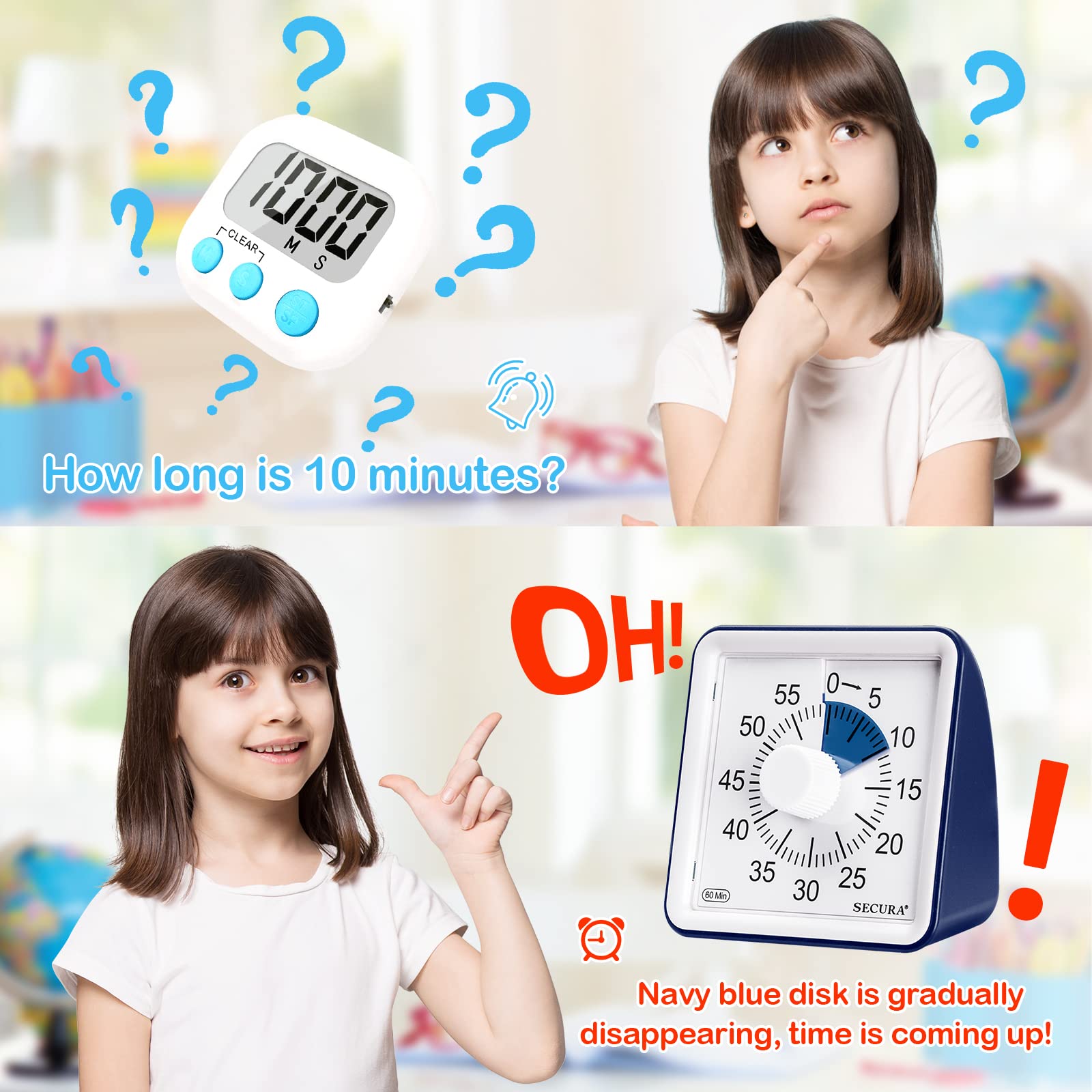 Secura 60-Minute Visual Timer with Colorful Display - Countdown Timer for Classroom, Kids Learning, Homework & Time Management - Perfect for Teachers, Parents & Office Use (Navy Blue)