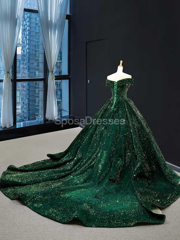 Emerald Green Sequin Off-Shoulder Long Prom Dress for Evening Party & Formal Events - Elegant Ball Gown for Homecoming, Wedding Guest & Special Occasions