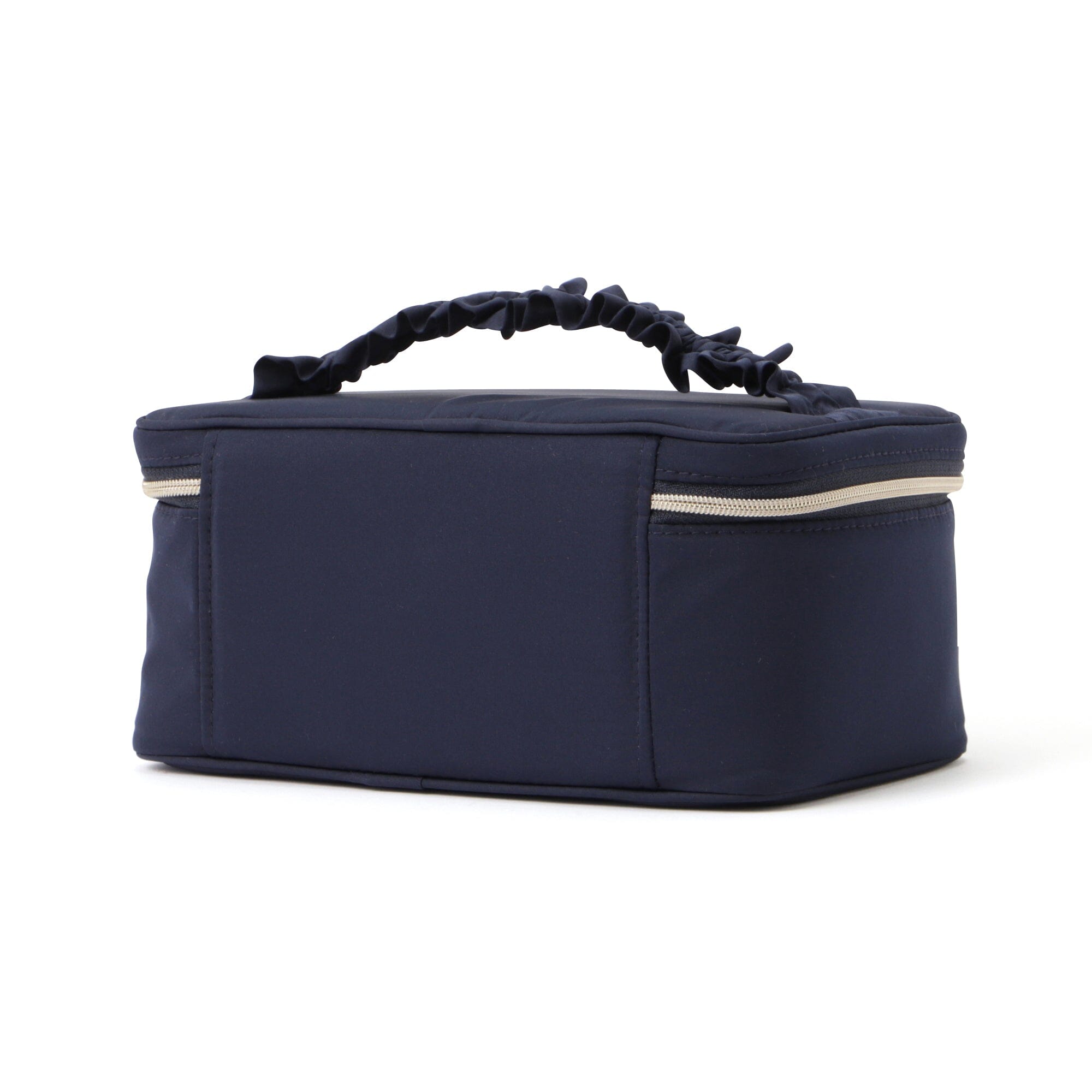 Frilled Vanity Pouch - Navy Blue Makeup Bag for Travel & Daily Use | Compact Cosmetic Organizer with Elegant Lace Trim