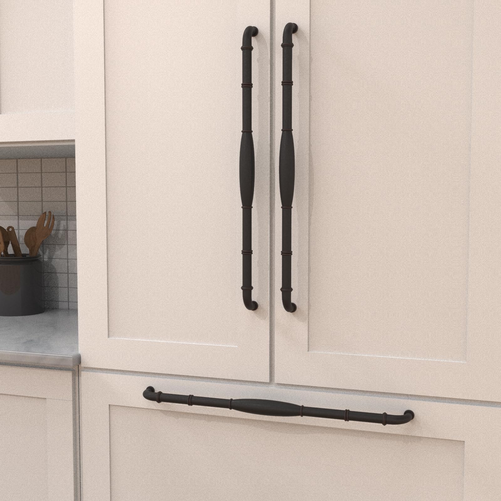 Hickory Hardware 1 Pack Solid Core Kitchen Cabinet Handles - Oil-Rubbed Bronze Drawer Pulls for Dressers & Appliances (24 Inch Hole Center, Williamsburg Collection) - Perfect for Modern Kitchens, Bathroom Vanities & Furniture Upgrades