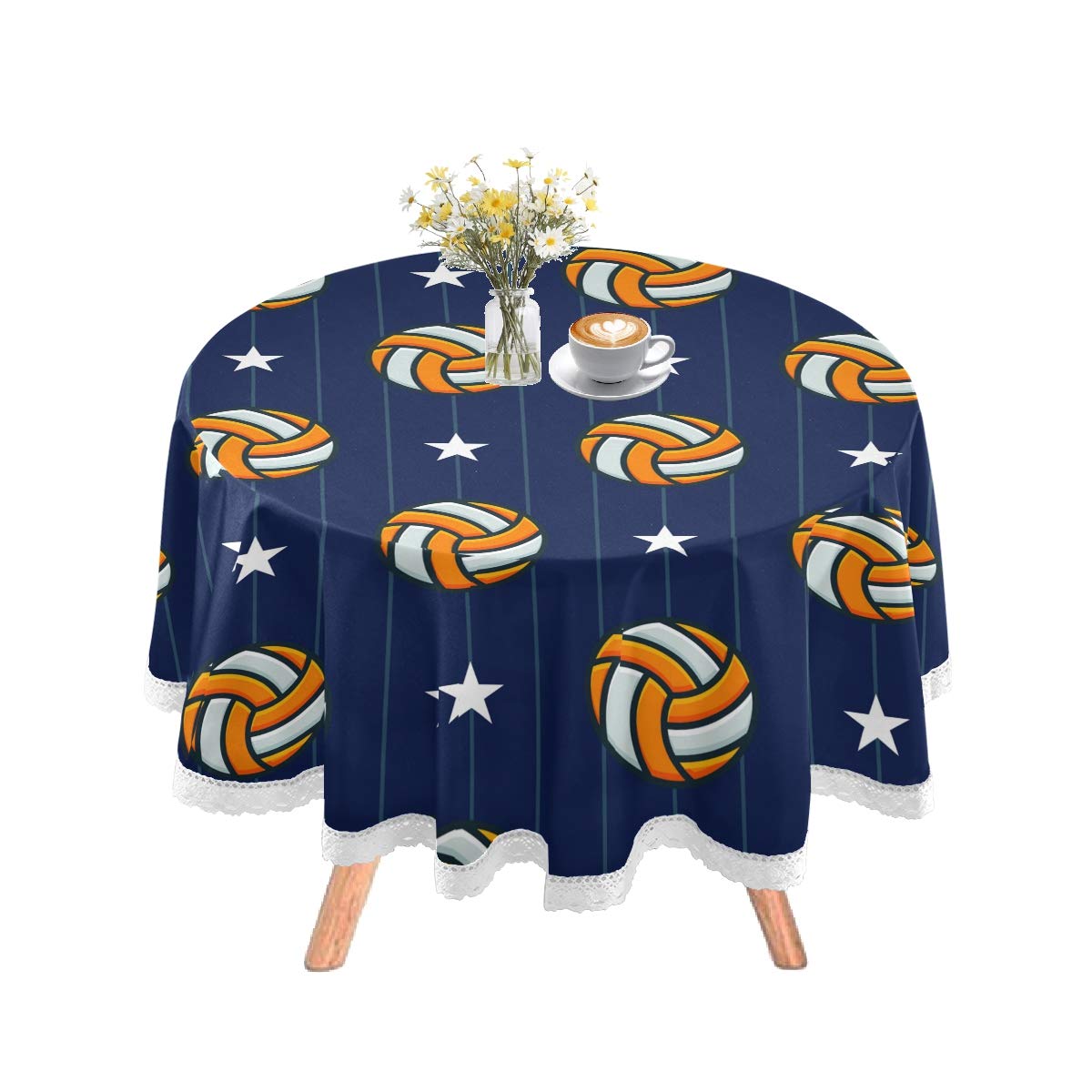DOMIKING 60 Inch Round Tablecloth - Volleyball Sports Design Washable Polyester Table Cover for Holiday Dinners, Parties, Picnics & Outdoor Events - Perfect for Birthday Celebrations, BBQ Gatherings and Home Decor