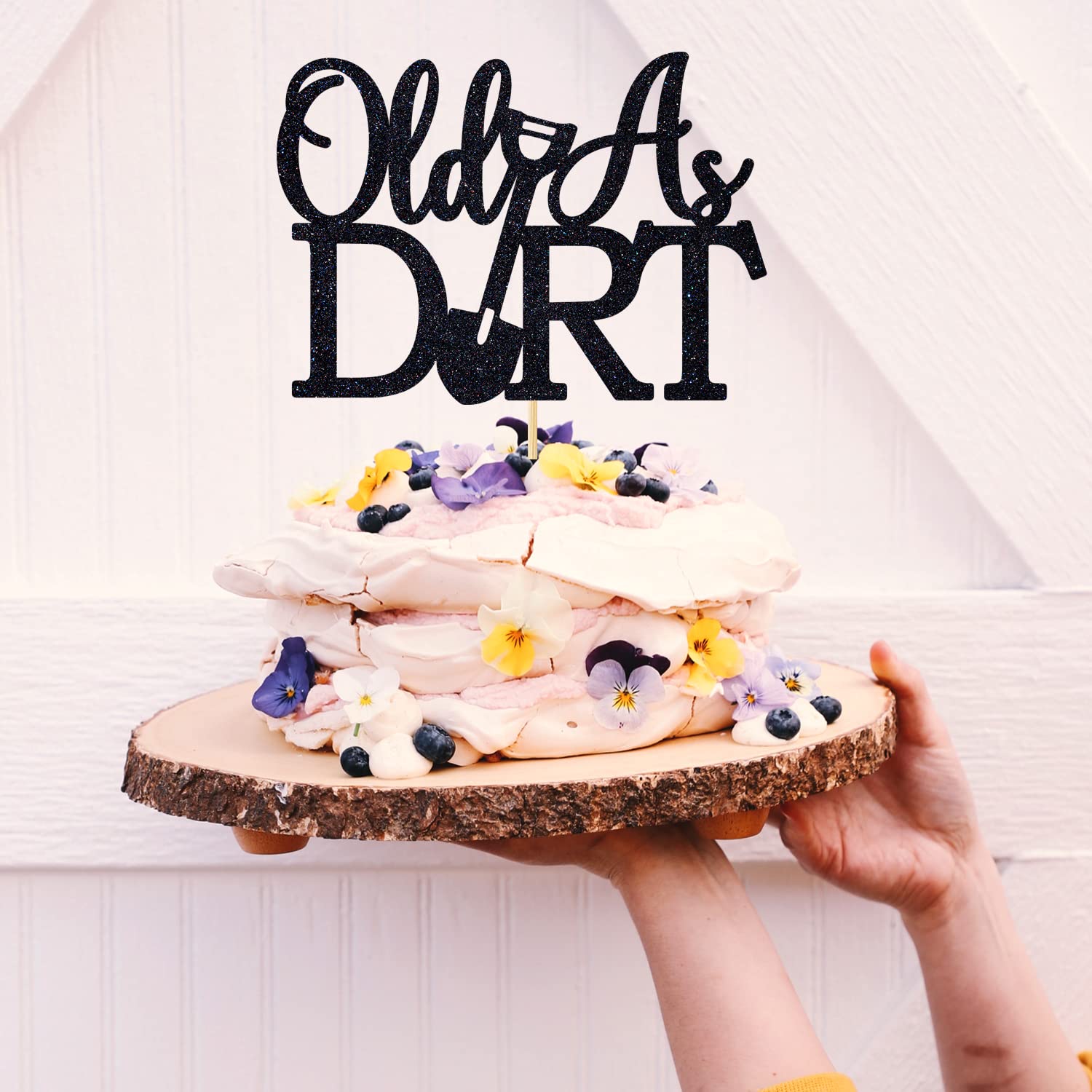 Funny 40th 50th 60th 70th Birthday Cake Topper - 'Holy Shit You're Old' & 'Your Ass is Old' Novelty Decor for Men & Women - Black Glitter Party Supplies - Perfect for Milestone Birthday Celebrations & Retirement Parties