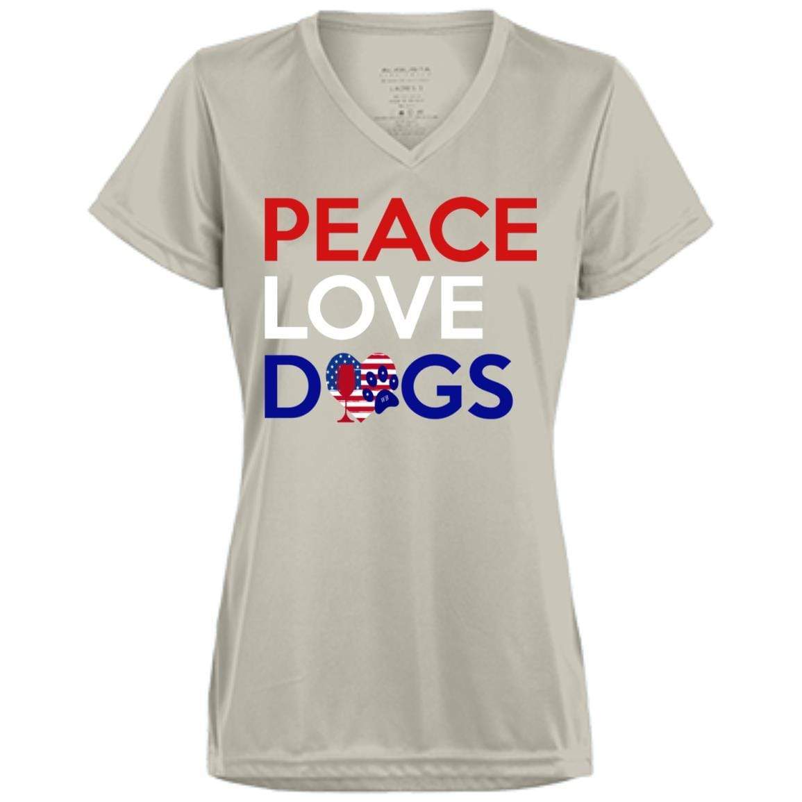 WineyBitches.Co Peace Love Dogs Moisture-Wicking Ladies T-Shirt - Perfect for Dog Lovers, Outdoor Activities & Casual Wear