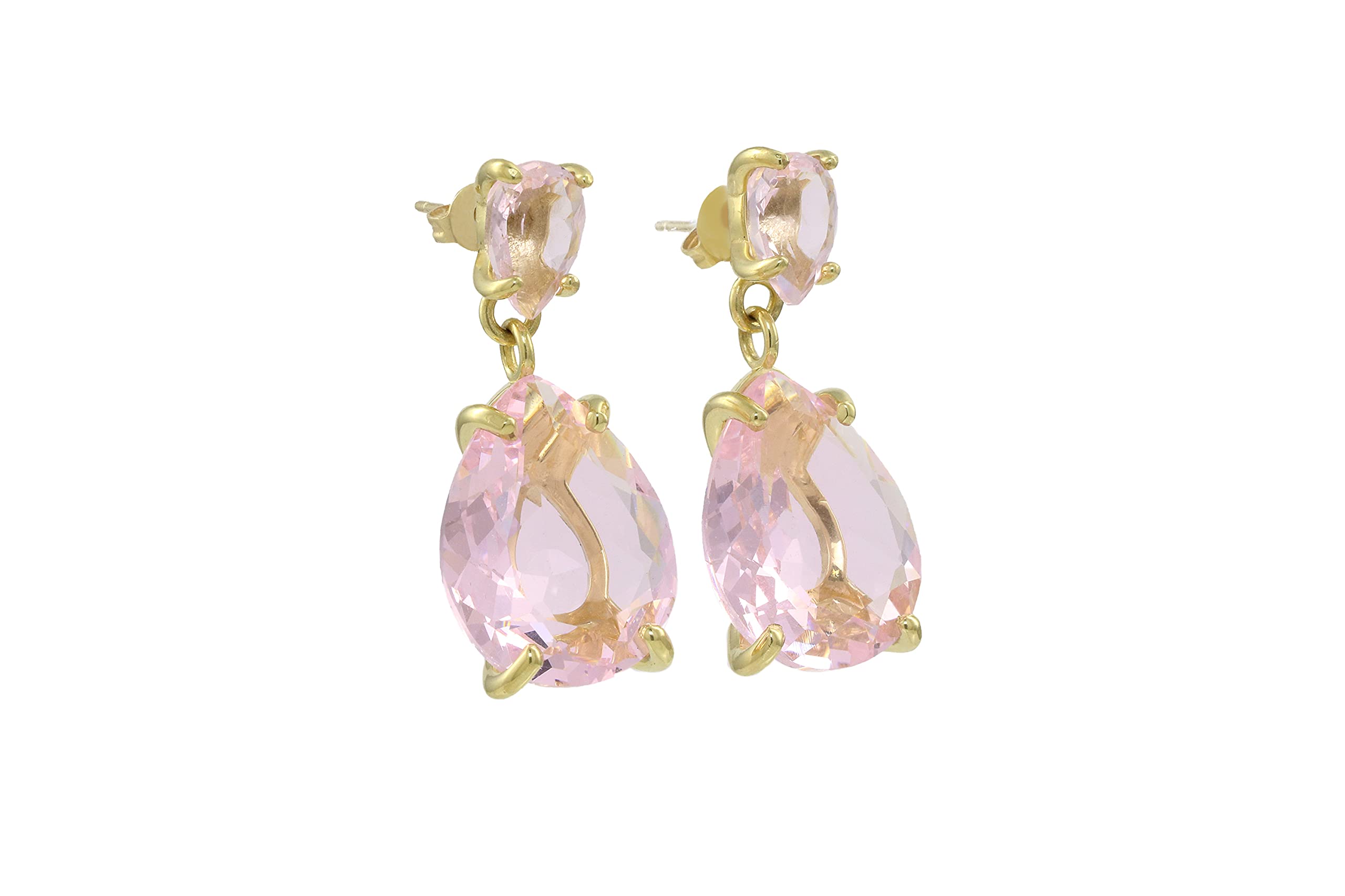 Rose Quartz Dangle Earrings for Women - Handmade Double Gem Pear Drop Earrings, Statement Stud Crystal Jewelry | Perfect for Weddings, Parties & Everyday Elegance