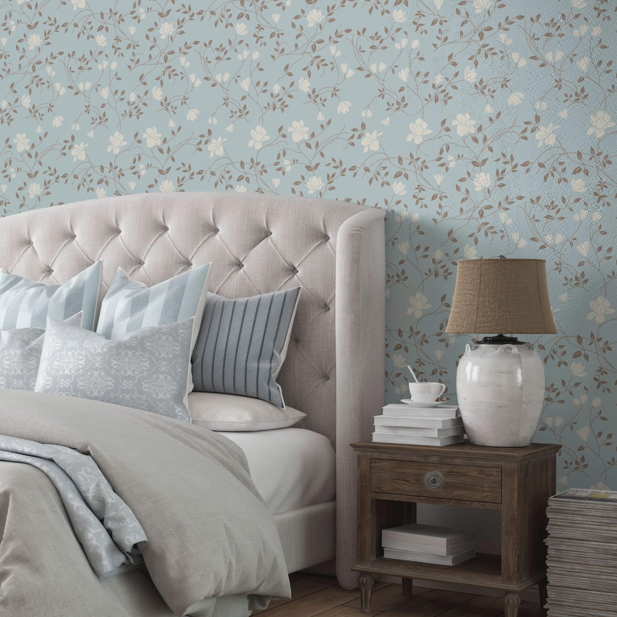 Blue Floral Peel and Stick Removable Wallpaper - Self-Adhesive Decorative Wall Covering for Bedroom, Living Room & Nursery - Easy to Install & Remove - Pattern 4338