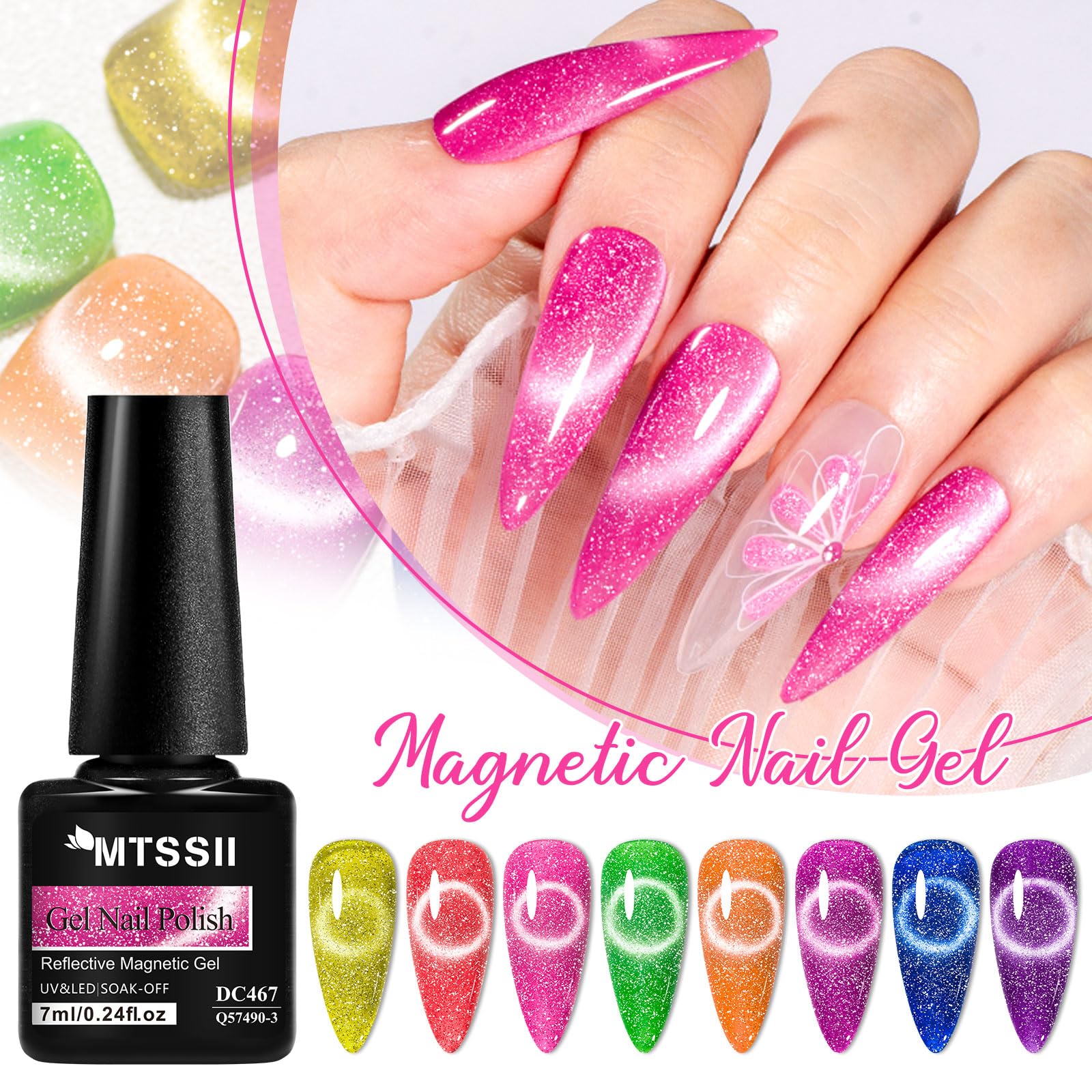 12PCS Cat Eye Gel Nail Polish Set - 8 Vibrant Colors with Glow in Dark Effect & Magnet for Stunning Designs | Neon Glitter Nail Polish Kit in Pink, Green, Blue, Purple | Perfect for DIY Manicures, Nail Art Gifts & Party Looks