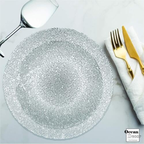 Premium 12-Piece Textured Clear Glass Dinnerware Set - Includes Dinner Plate, Salad Plate & Soup Bowl - Service for 4 - Elegant Ocean Design for Formal Dining & Entertaining