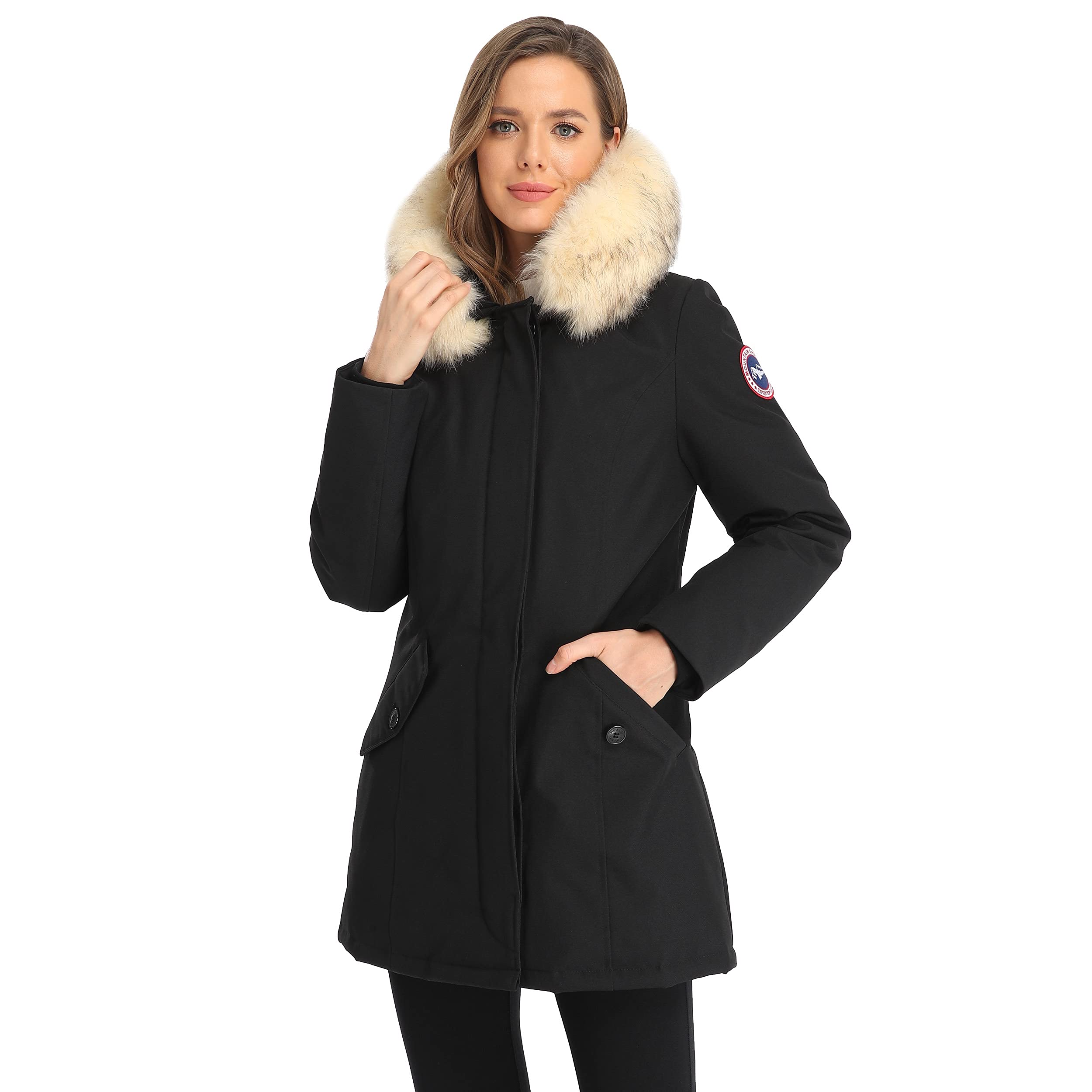 PUREMSX Women's Winter Duck Down Parka - Arctic Insulated Long Thick Jacket with Fur Hood - Windproof & Waterproof Warm Coat for Extreme Cold Weather - Perfect for Snowboarding, Skiing & Outdoor Adventures