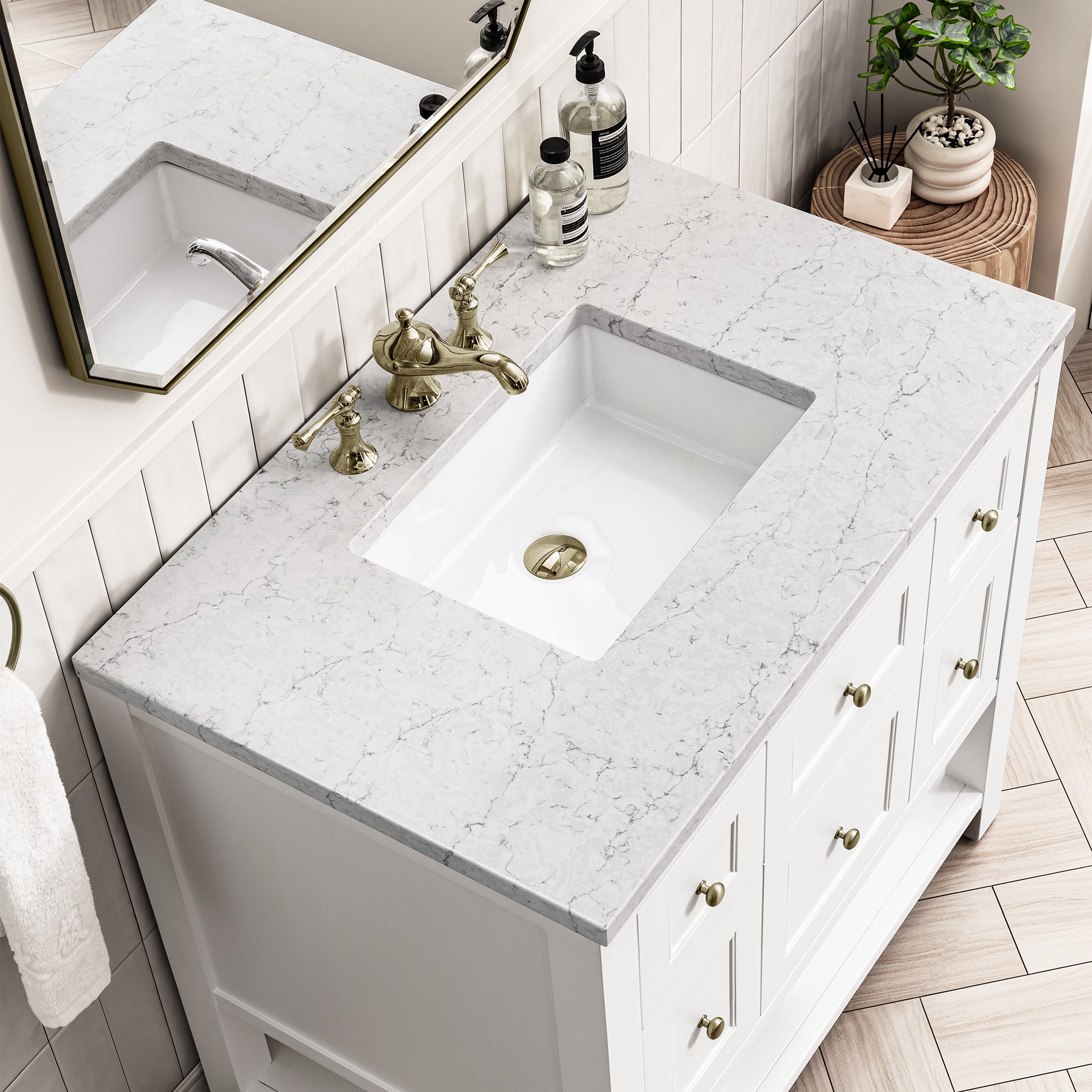 Breckenridge 36 Inch Single Bathroom Vanity with White Finish and 3CM Arctic Fall Countertop - Perfect for Modern Home Bathroom Remodeling and Renovation