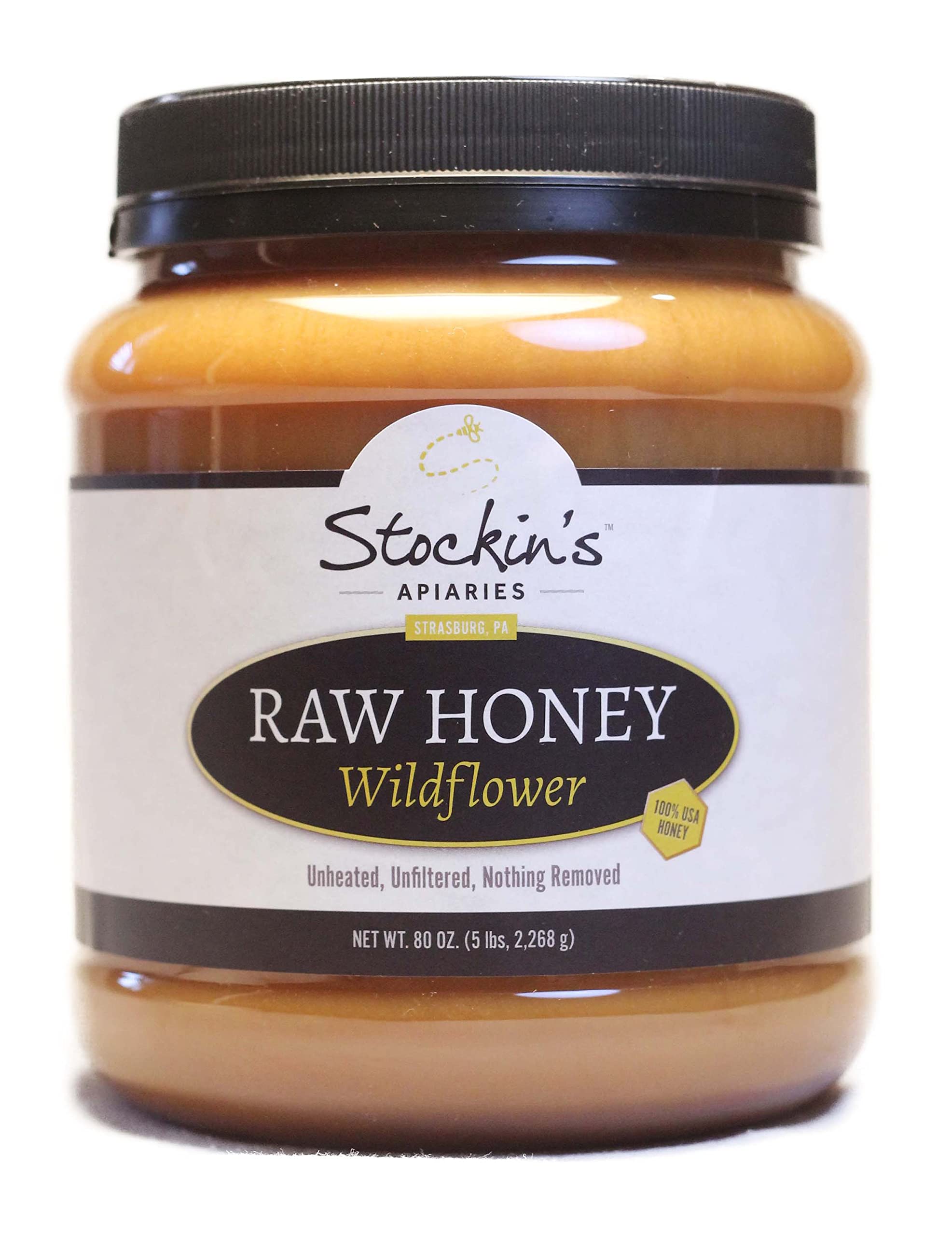 Stockin's Apiaries Raw Wildflower Honey - Unheated, Unfiltered, Nutrient-Rich Bulk Honey (80 Oz) - Perfect for Tea, Baking, Natural Remedies & Healthy Lifestyle