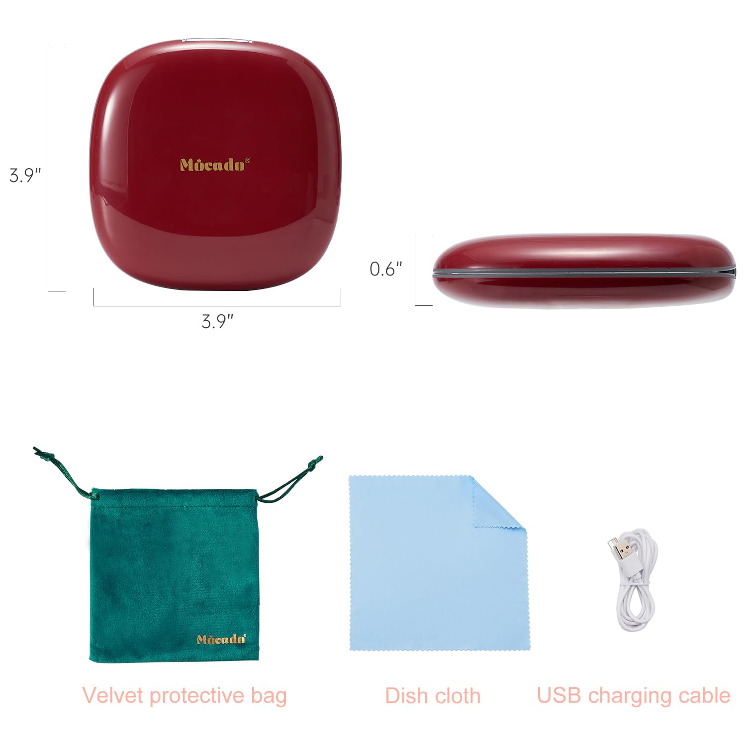 Mocado 4-Inch Compact LED Travel Makeup Mirror - 1X/10X Magnification with Dimmable Light, USB Rechargeable, Dual-Sided Portable Mirror for Purse, Pocket & Travel (Wine Red) - Perfect for Home, Office, Hotel & On-The-Go Touch Ups