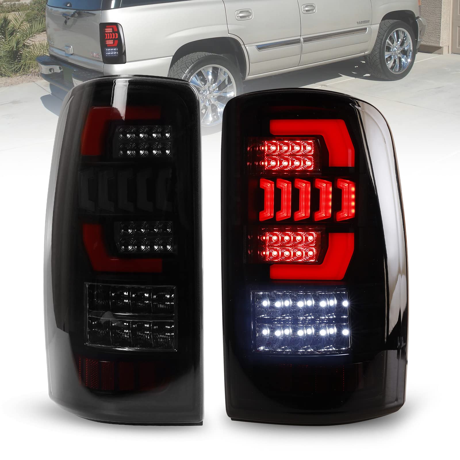 AUTOWIKI LED Tail Lights Assembly for 2000-2006 Chevy Suburban/Chevrolet Tahoe/GMC Yukon - Smoked Lens Replacement Rear Lights (1 Pair) - Perfect for Night Driving & Enhanced Vehicle Safety