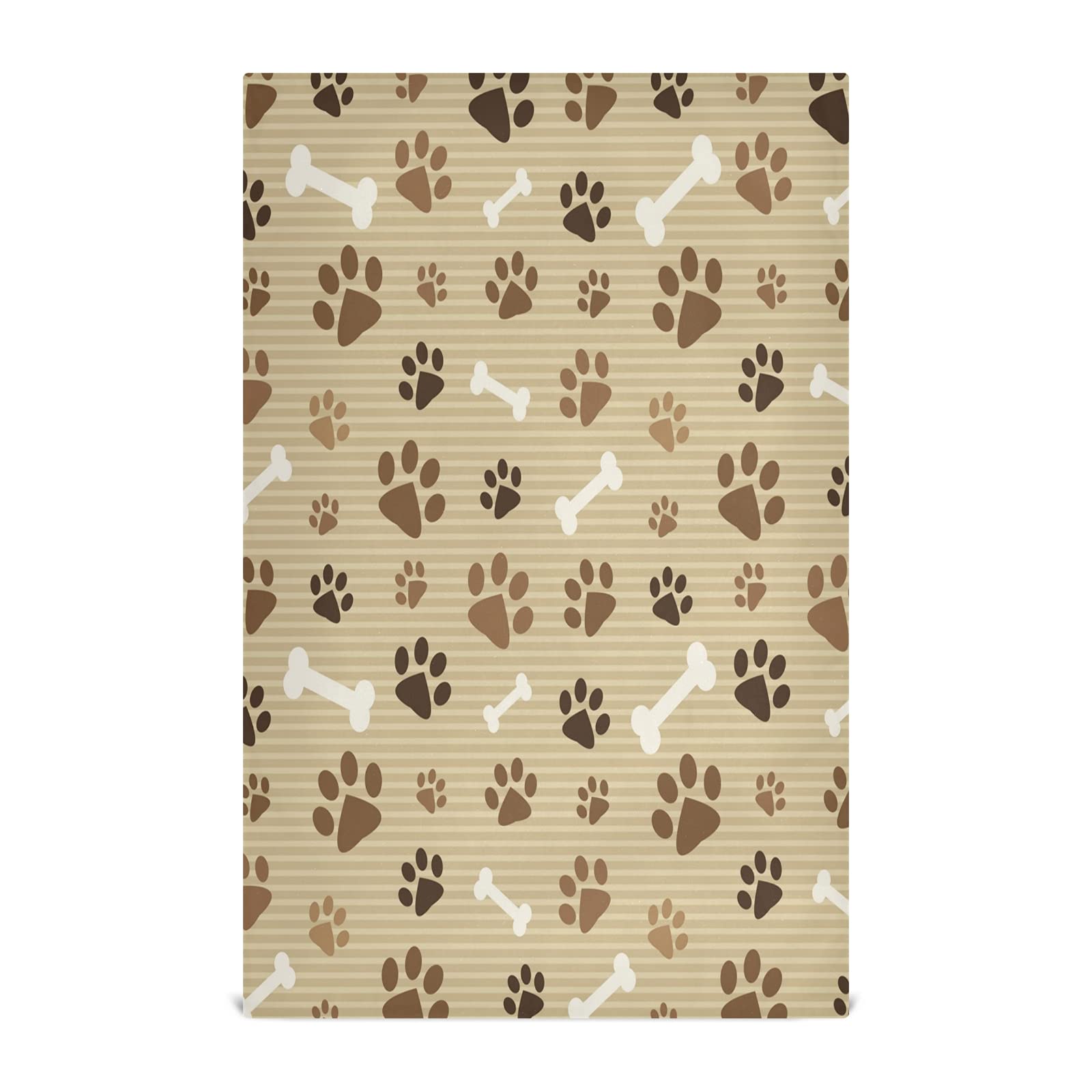 ALAZA Brown Dog Paw Print Striped Kitchen Towels - Set of 4 Super Absorbent Soft Dishcloths (18x28 inches) for Dishes, Bar, Tea & Home Decor