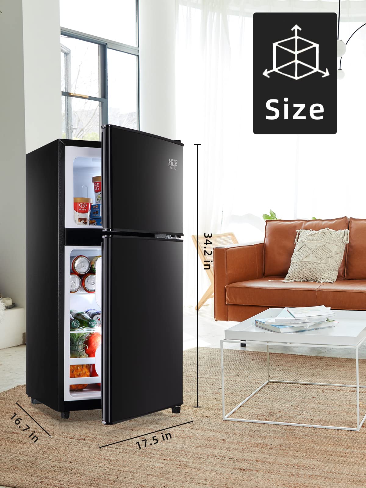 3.5 Cu.ft Retro Mini Fridge with Freezer - Compact Refrigerator for Home, Office, Dorm, RV | Adjustable Thermostat, 2-Door Design, Black | Perfect for Small Spaces, Beverage Storage & Snack Organization