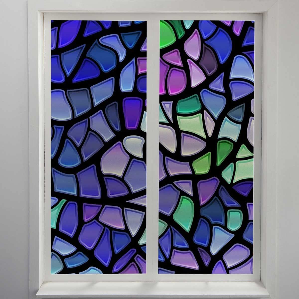 Colorful Stained Glass Window Film for Kids Room - Retro Geometric 3D Privacy Window Decals, Church & Home Decor - Perfect for Nursery, Bedroom, Bathroom & Office Windows