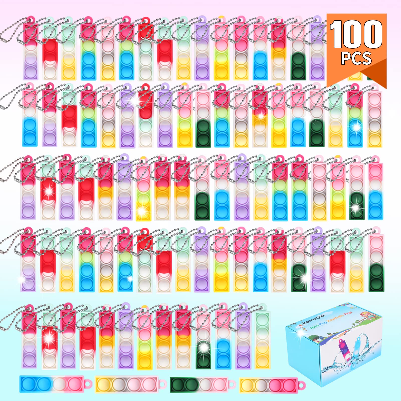 100 PCS Mini Pop Fidget Keychain Toys - Bulk Silicone Push Bubble Sensory Stress Relief Toys for Kids & Adults - Perfect for Office Desk, Party Favors, Anxiety Relief & Sensory Play