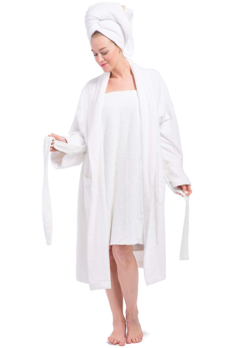 Fishers Finery Women's Eco-Friendly Spa Set - Soft Robe, Body Wrap & Hair Towel for Relaxation | Perfect for Home Spa, Yoga & Self-Care (S/M)