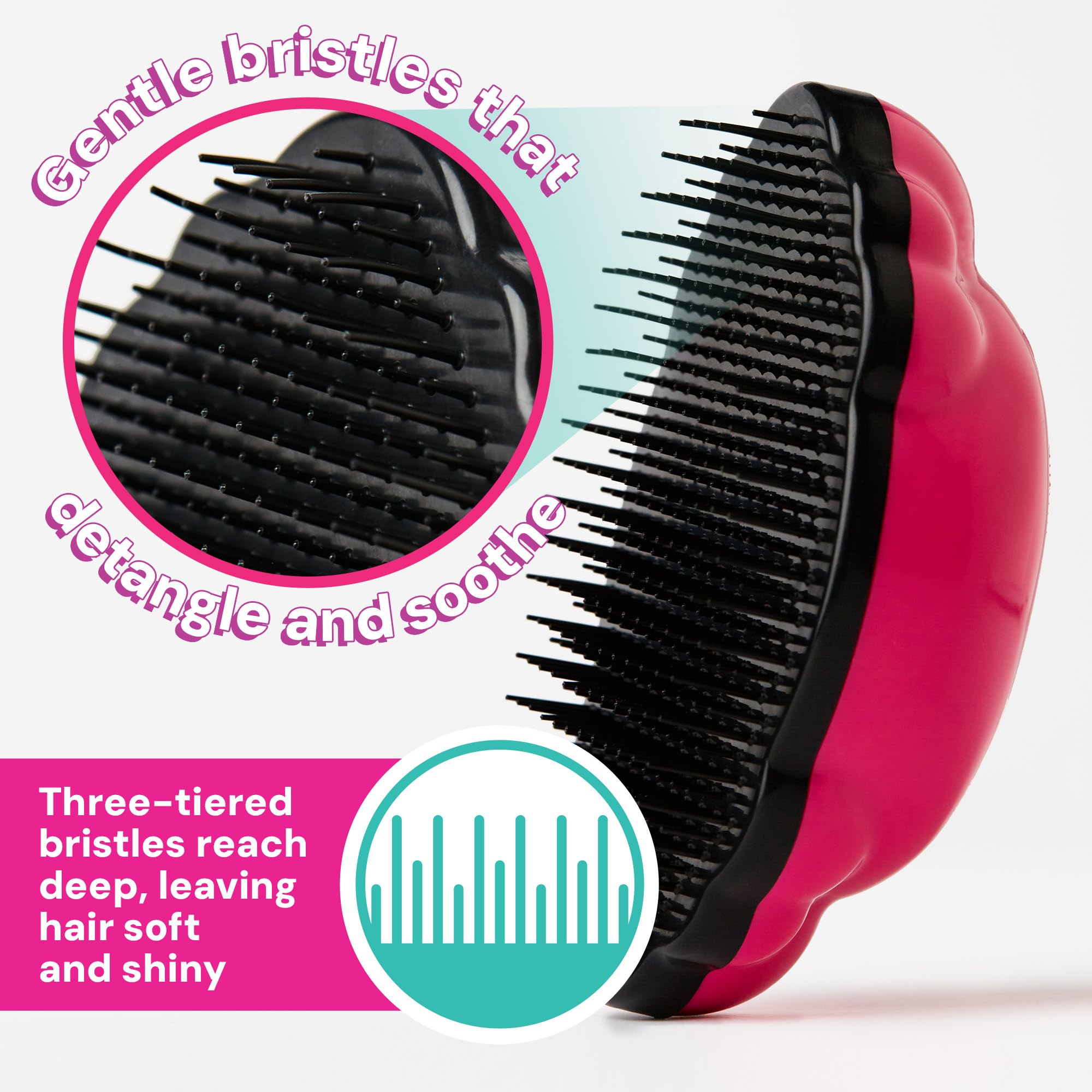 Knot Genie Detangling Hair Brush for Kids - Pain Free Knot Remover for Curly & Tangled Hair | Gentle Tangle Separator Leaves Hair Smooth & Shiny (Puff of Purple) | Perfect for Daily Hair Care, Travel & Sensitive Scalps