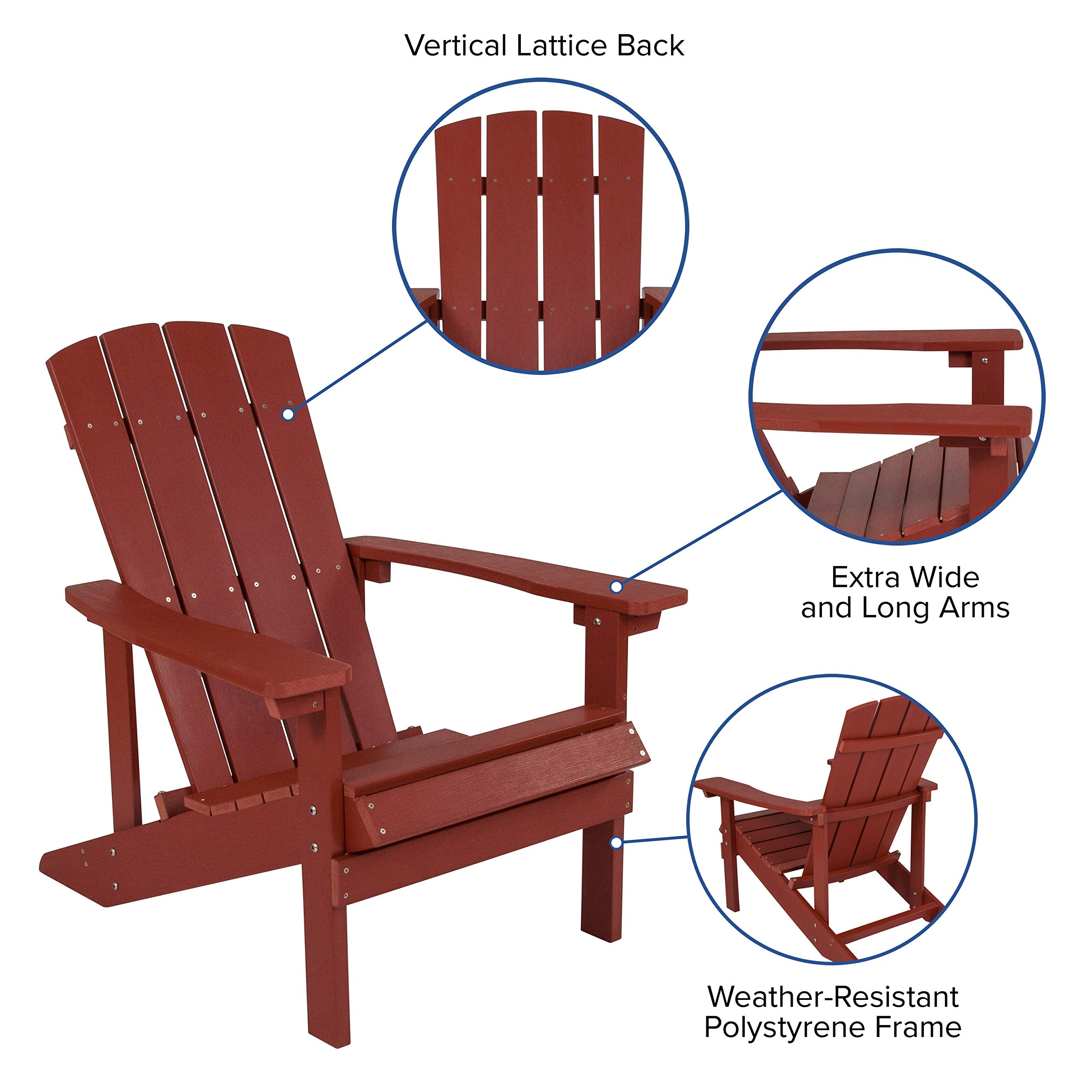 **EMMA + OLIVER Campfire Set - 2 Red Poly Resin Adirondack Chairs & 29