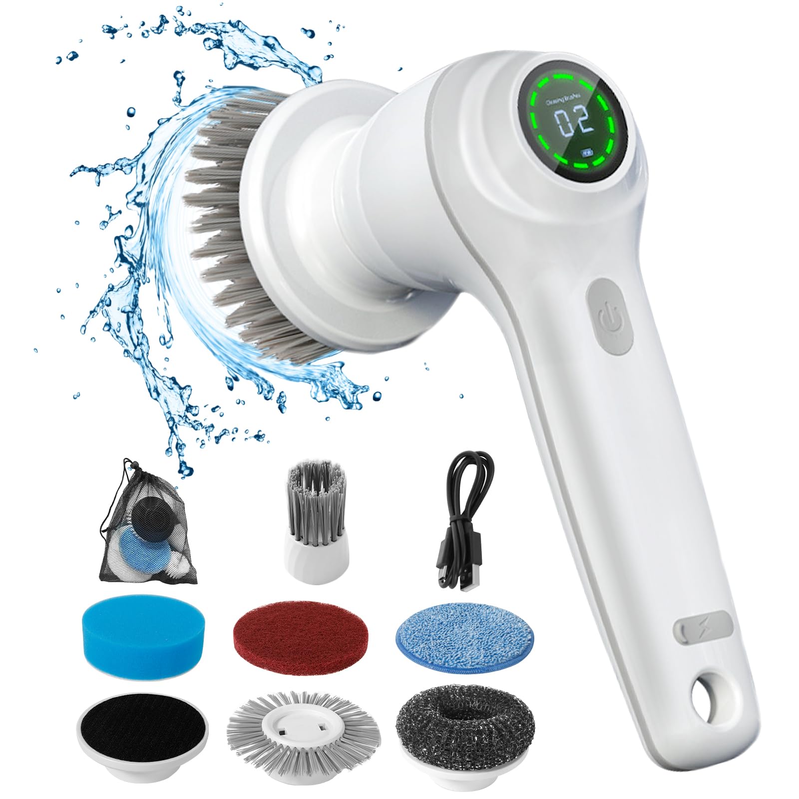 ZPQAODI Cordless Electric Spin Scrubber with 7 Brush Heads - Powerful Rechargeable Cleaning Brush for Bathroom, Kitchen, Tile & Grout - Multi-Functional Rotary Scrubber for Home Deep Cleaning