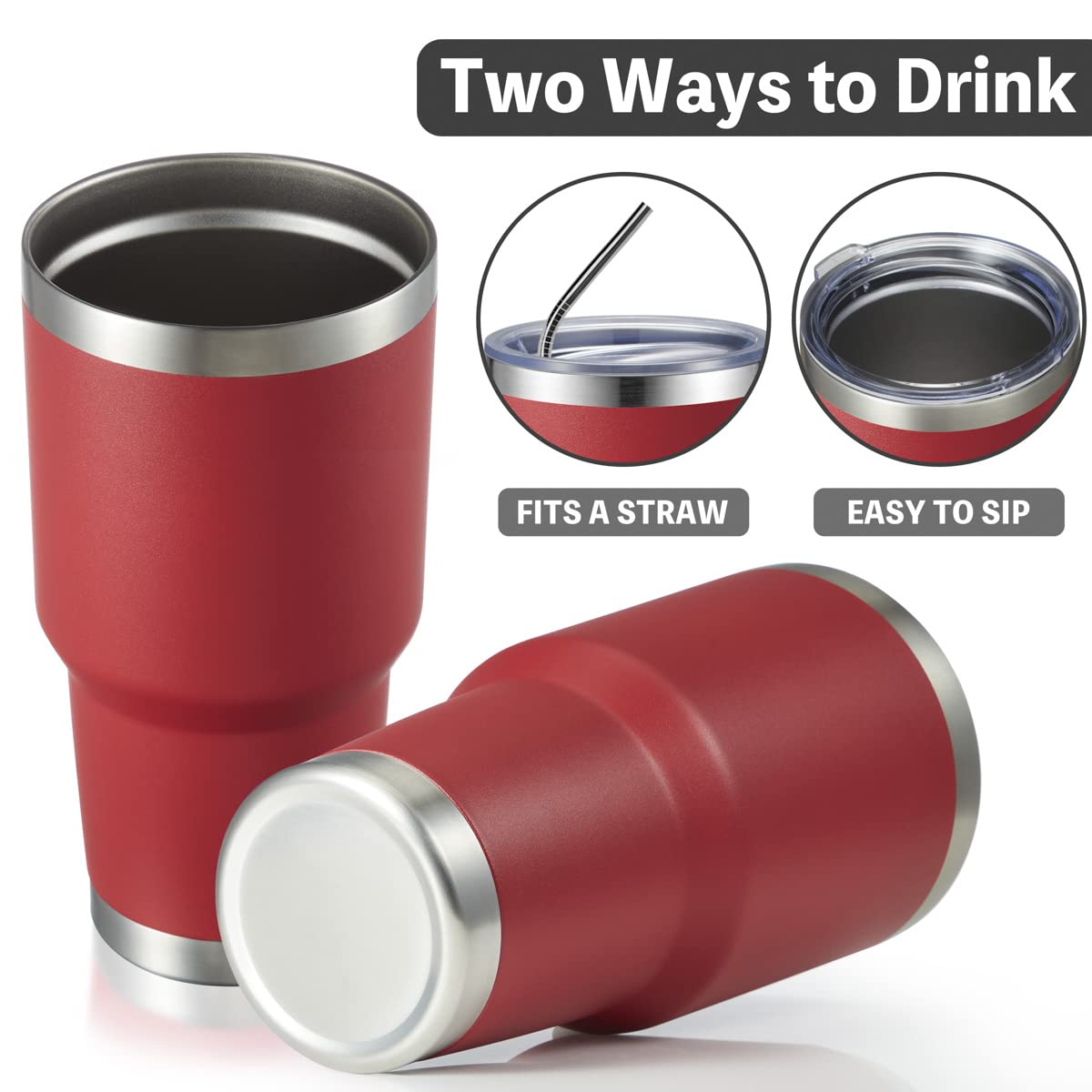 MEWAY 30oz Stainless Steel Vacuum Insulated Tumbler with Lid and Straw - Double Wall Coffee Travel Mug for Hot & Cold Drinks - Powder Coated Durable Design - Perfect for Office, Gym, Camping & Commuting (Coral Red, 8 Pack)