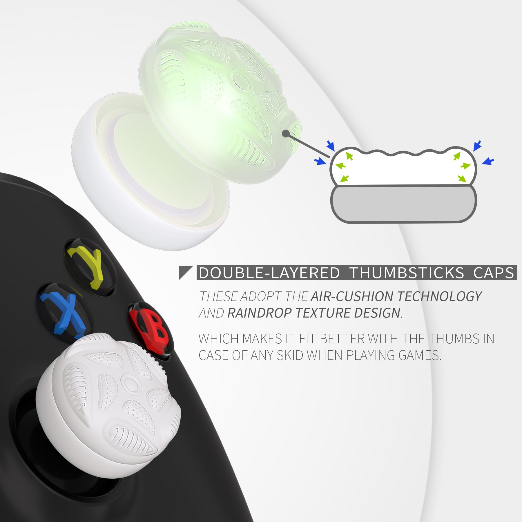 PlayVital Joystick Thumb Grip Caps for PS5/PS4, Xbox Series X/S, Xbox One/Elite Series 2 & Nintendo Switch Pro Controller - White | Ergonomic Comfort for Gaming | Perfect for FPS, Racing & Long Gaming Sessions