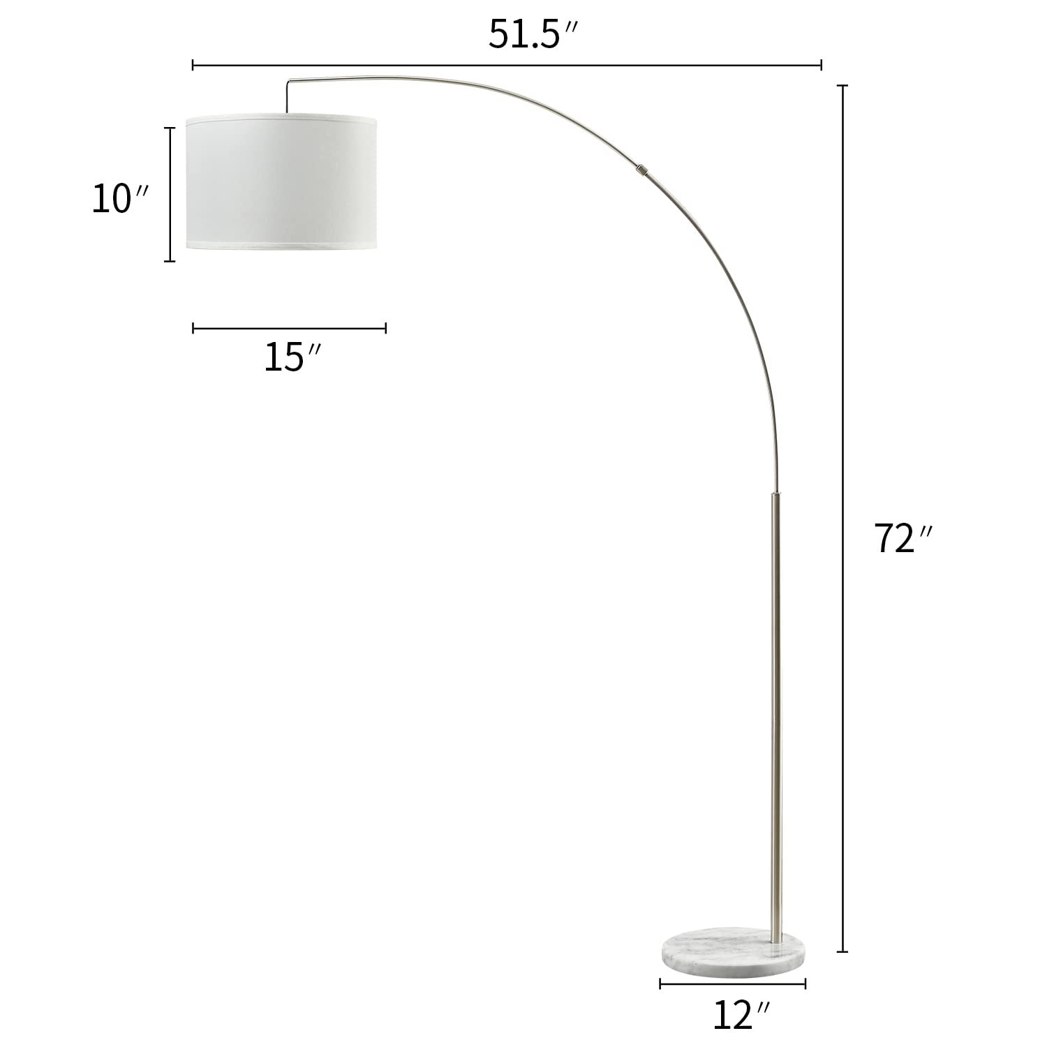 Oneach Modern Arc Floor Lamp - Brushed Steel Standing Light for Living Room, Bedroom, Office - Adjustable Arch Design with Hanging Shade for Reading Over Couch, Sofa or Desk - Silver Finish
