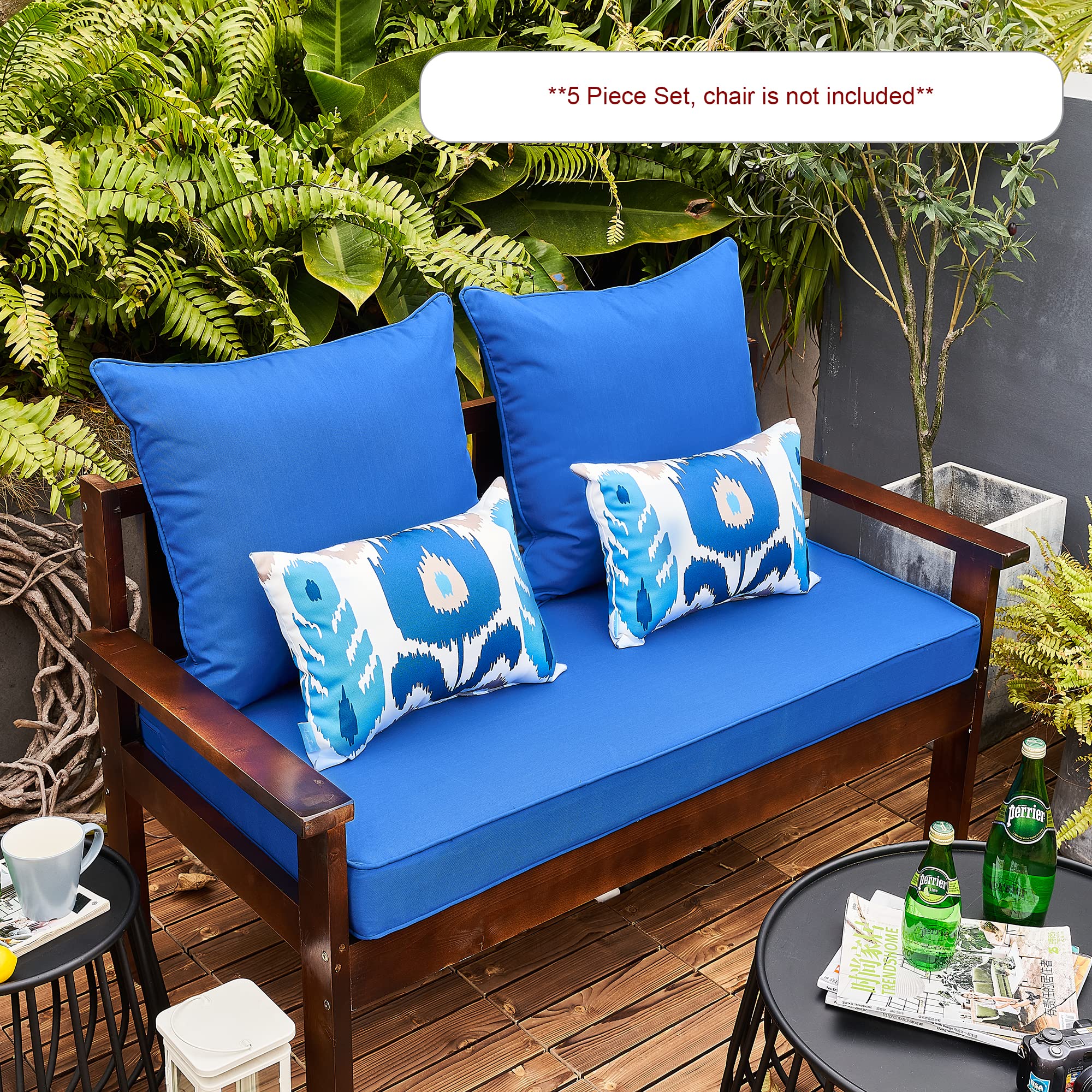 ARTPLAN All-Weather Deep Seating Loveseat Cushions - Set of 5 Outdoor Patio Furniture Cushions for Sofa, Sectional & Lounge Chairs - Waterproof & UV Resistant for Deck, Poolside & Garden Use