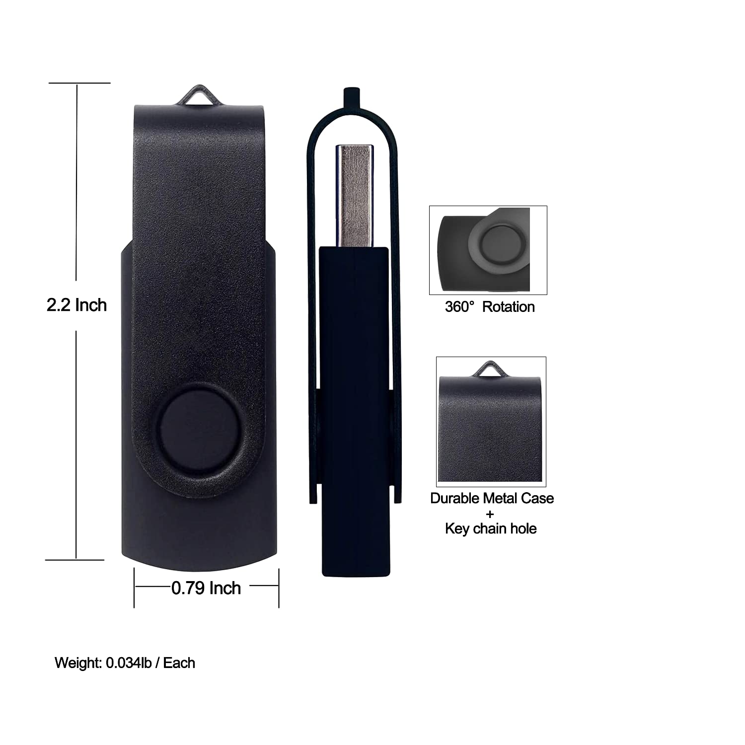4GB USB Flash Drive 5 Pack - Swivel Design for Office & School Use