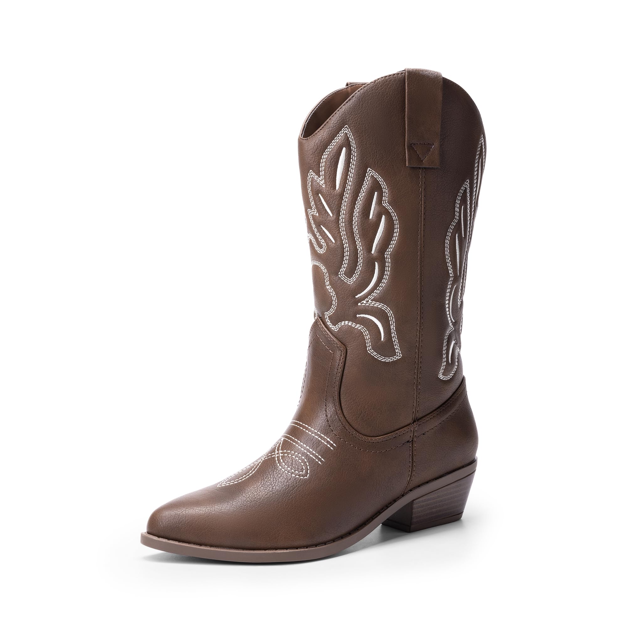 DREAM PAIRS Women's Cowboy Boots - Mid Calf Western Cowgirl Boots with Embroidery Stitching | Perfect for Country Dancing, Rodeos & Western Fashion Outfits