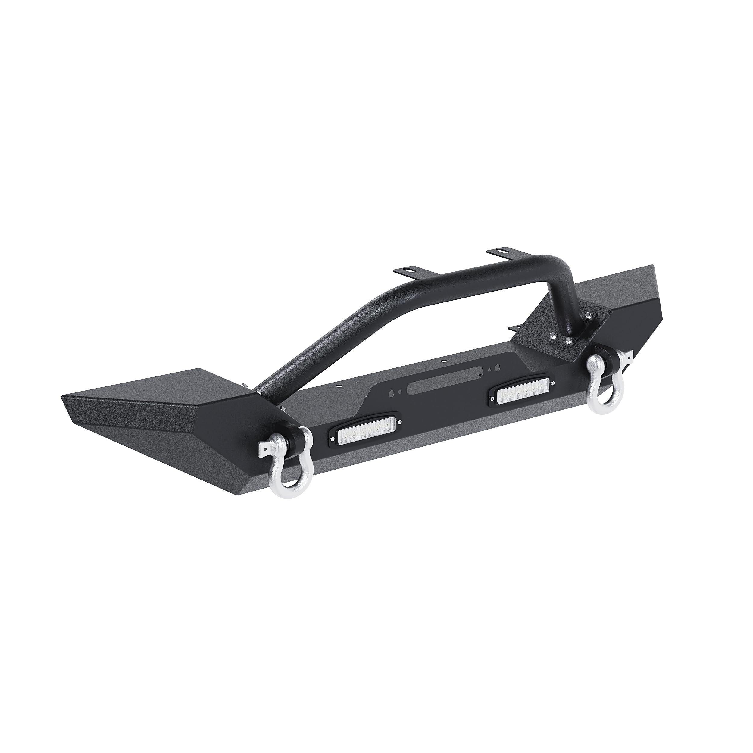 Heavy Duty ECOTRIC Front Bumper with Winch Plate & D-Ring for 1987-2006 Jeep Wrangler TJ YJ | 2 LED Lights | Black Rock Crawler Design | Off-Road Adventure & Trail Protection