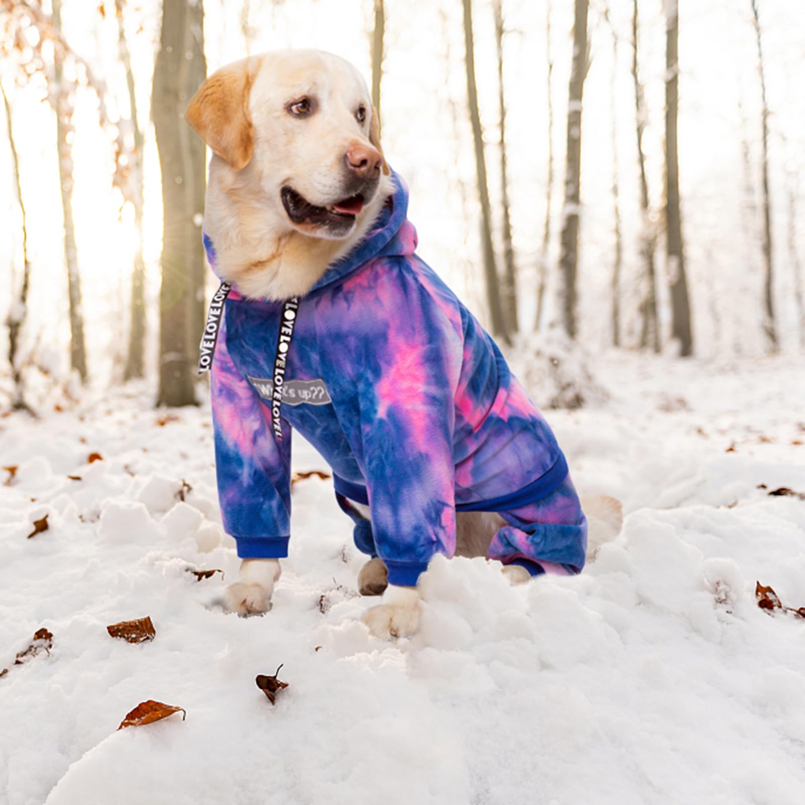 Winter Dog Hoodies for Large & Medium Dogs - Fleece Pullover Hooded Coat with 4 Legs for Cold Weather - Warm Dog Sweatshirt (Bandhnu Pink, 4X-Large) - Perfect for Outdoor Walks & Winter Adventures
