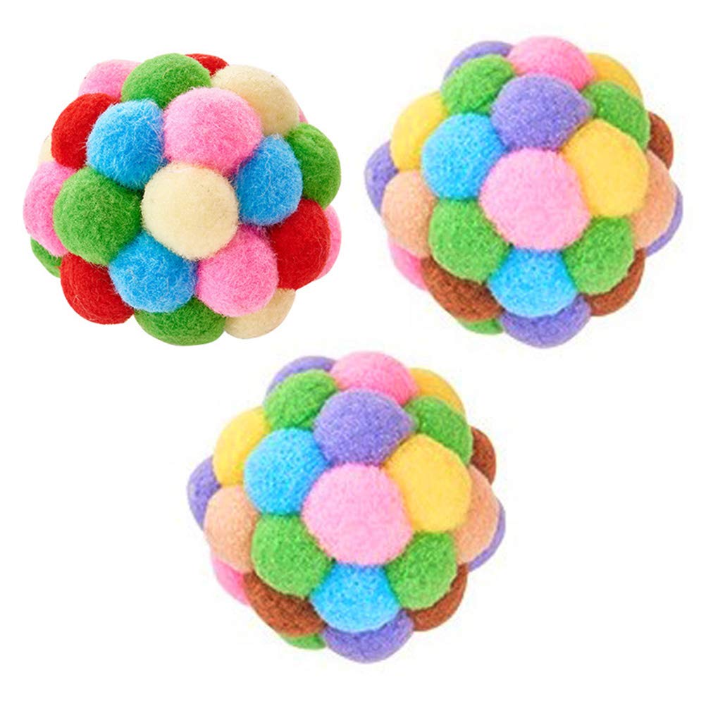 TEHAUX 3-Pack Rainbow Pompom Cat Toys - Interactive Plush Balls for Kittens, Fun Teasing & Biting Toy (7 Colors) - Perfect for Playtime, Training & Bonding with Your Cat