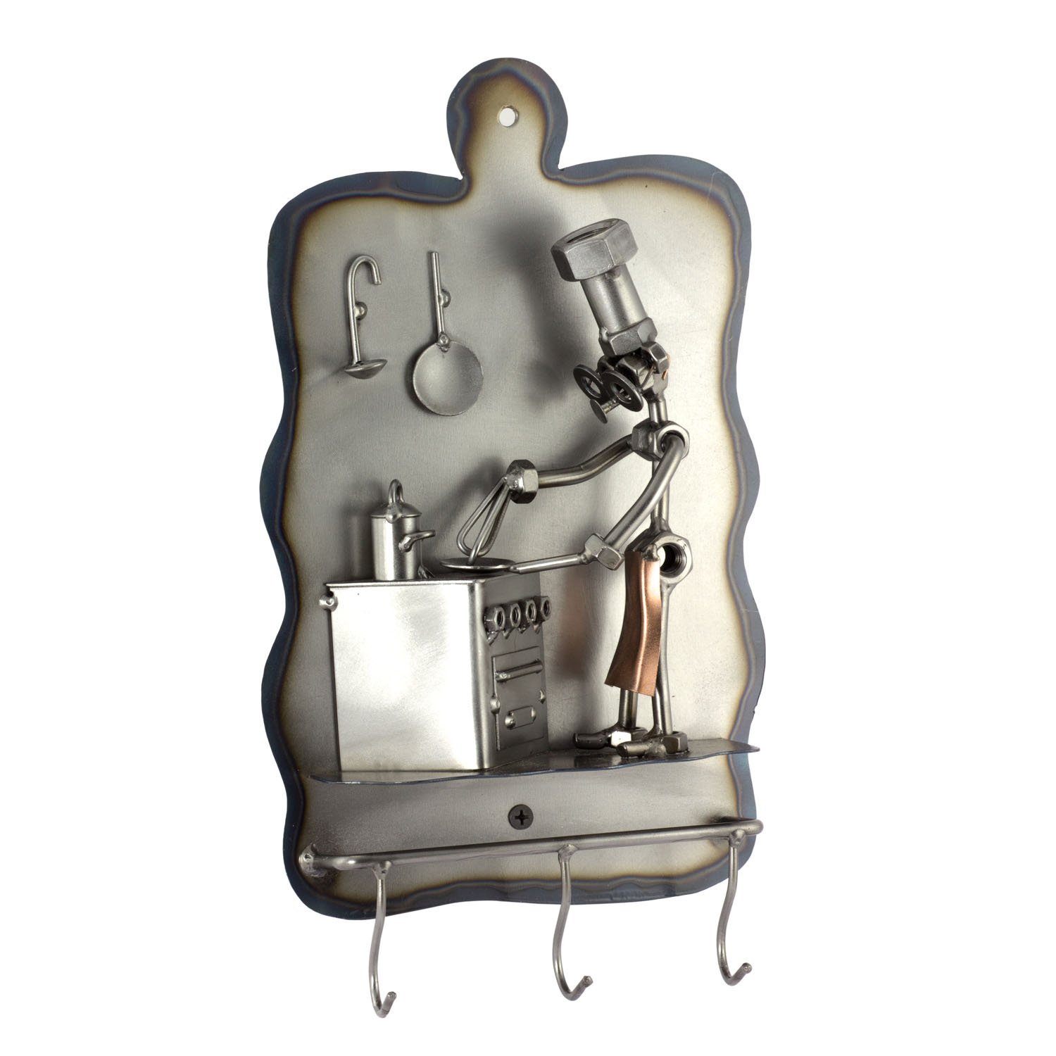 Handmade Metal Figurine - Cook with Hooks Sculpture with Personalized Engraving | Nuts and Bolts Art Ornament | Made in Germany | Perfect for Kitchen Decor, Office Desk Display & Unique Gift Idea