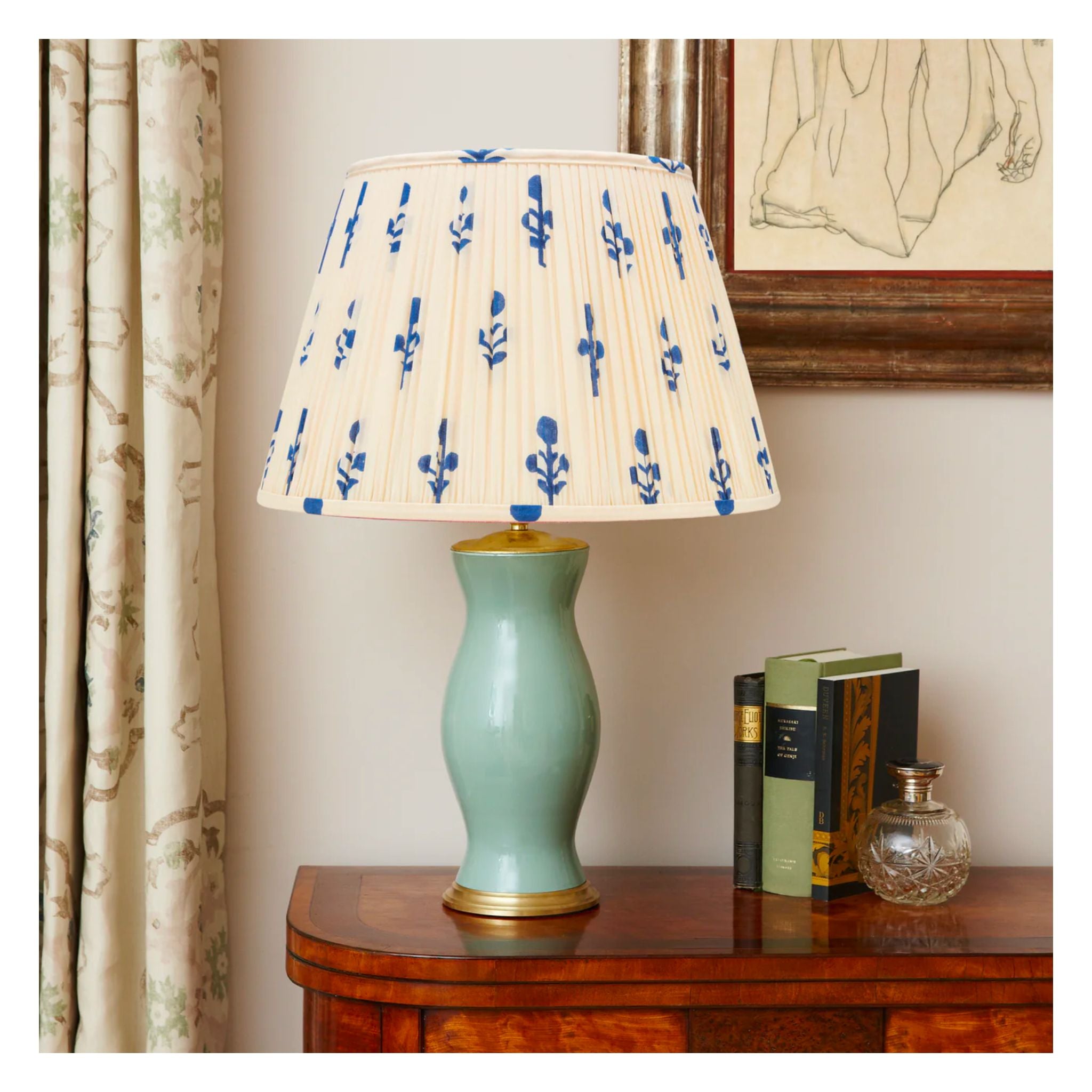 Elegant Blue Rose Pleated Lamp Shade - Multiple Sizes Available for Bedroom, Living Room & Dining Room Lighting Decor