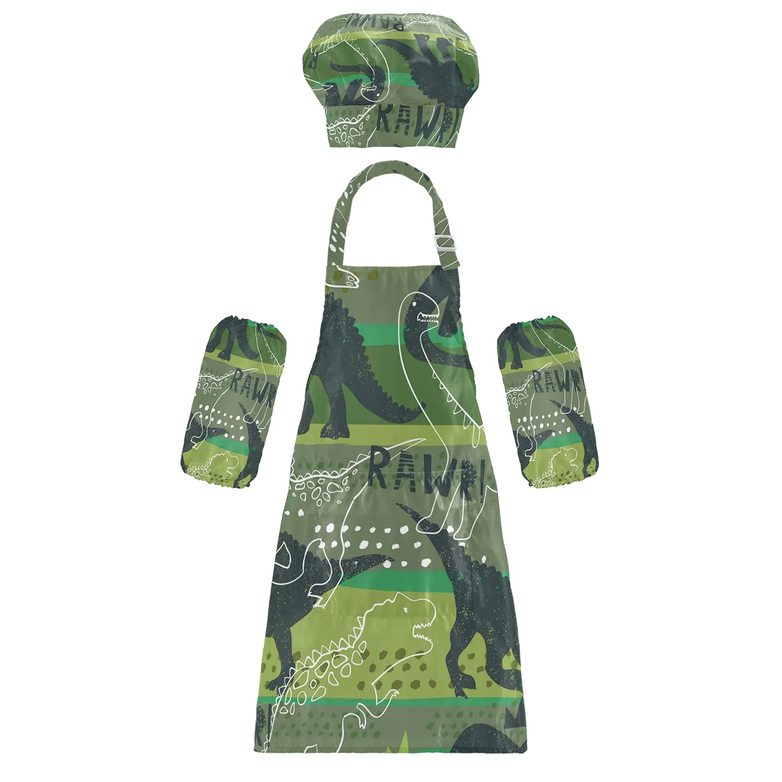 Dinosaur Kids Apron Set with Chef Hat - Adjustable Kitchen Bib Apron for Boys & Girls - Fun Cooking & Baking Outfit for Pretend Play, Birthday Parties & DIY Activities