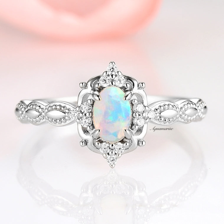 Claire Australian Opal Ring - Sterling Silver Women's Jewelry | Elegant Handmade Opal Gemstone Ring for Engagement, Wedding & Everyday Wear