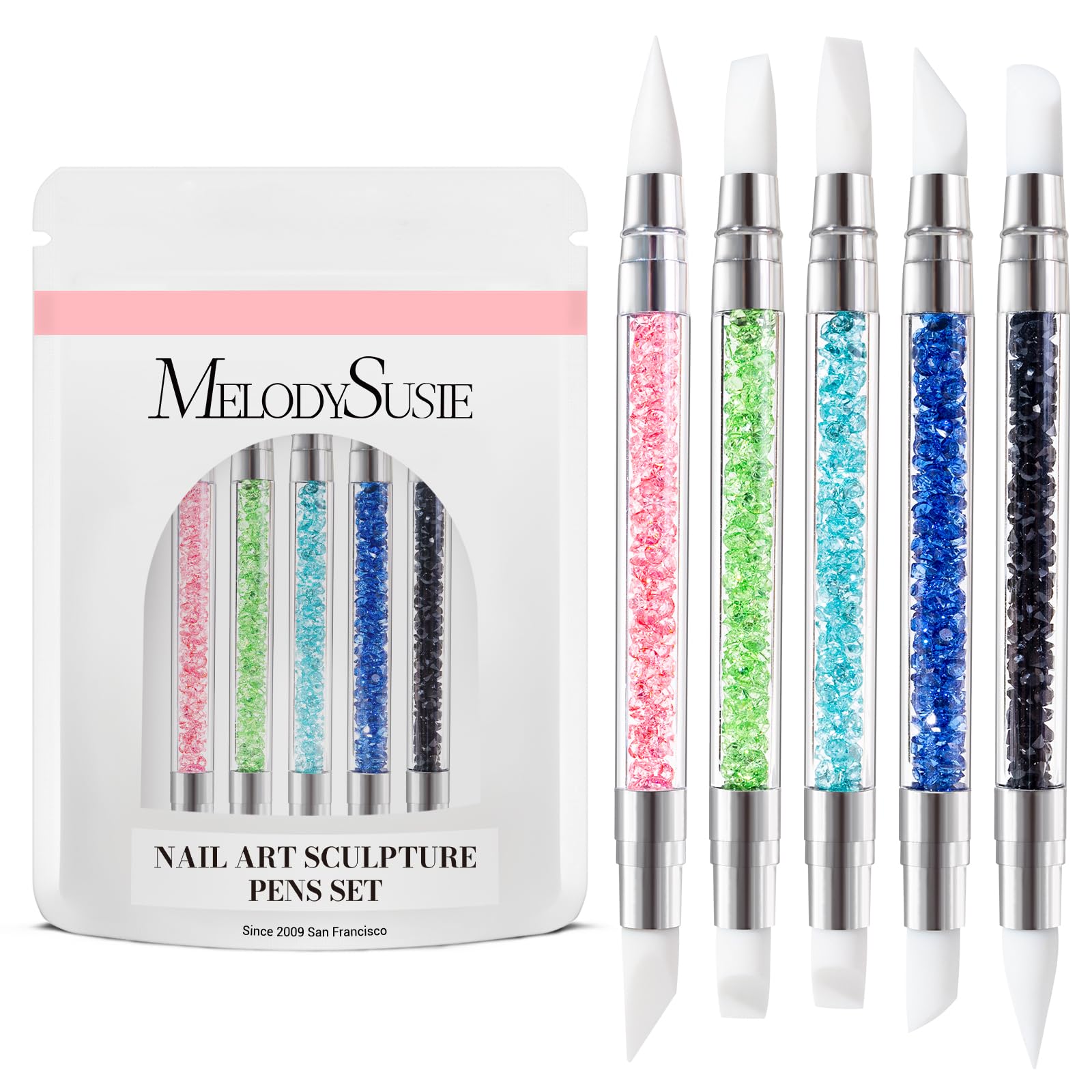 MelodySusie 5-Piece Dual-Tipped Acrylic Nail Art Brushes Set - Professional Nail Foil Carving, Sculpting & Design Tools for Home Salon & DIY Manicures - Perfect for Gel, Resin, and Acrylic Nail Art Applications