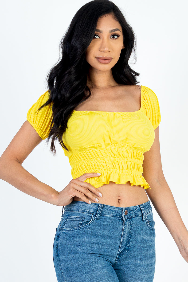 Stylish Ruched Puff Sleeve Ribbed Knit Top for Women | Trendy Casual Blouse | Perfect for Office, Date Night & Weekend Outfits
