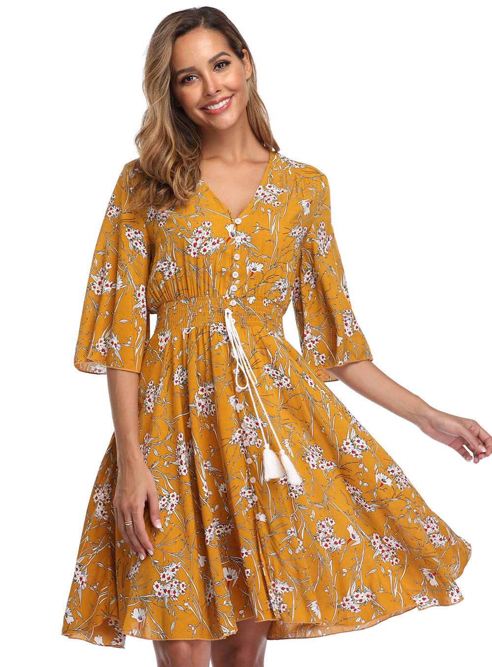 V Fashion Women's Floral Boho Button Up Dress - Lightweight Summer Beach Cover Up with Split Hem & Flowy Silhouette - Perfect for Vacations, Pool Parties and Boho Chic Outfits