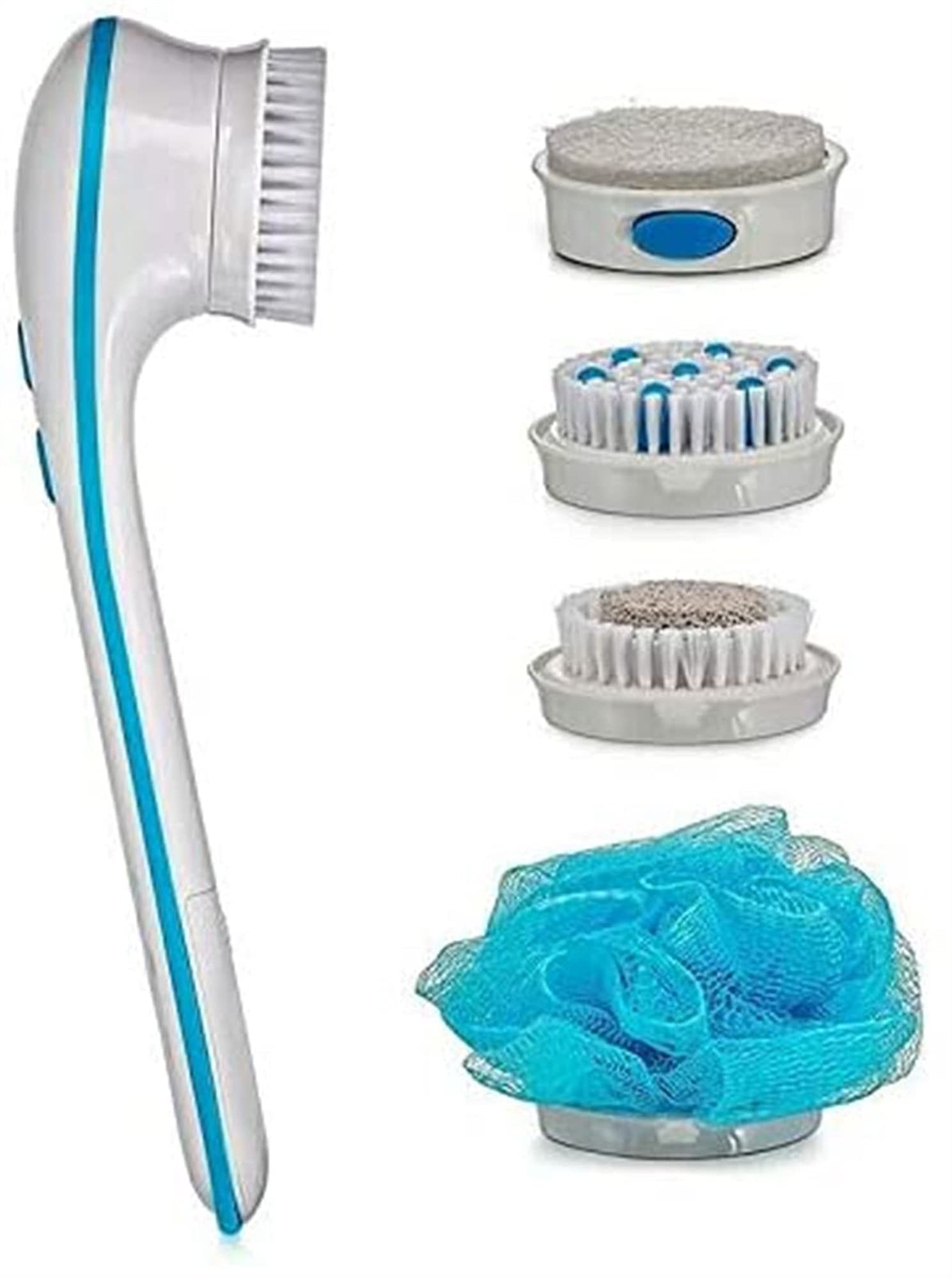 5 Heads Electric Waterproof Back Scrubber - Rechargeable Bath Brush with Long Handle for Exfoliation, Spinning Spa Body Shower Massager - Perfect for Deep Cleansing, Dead Skin Removal & Relaxation (Ideal for Shower, Bath & Home Spa Use)