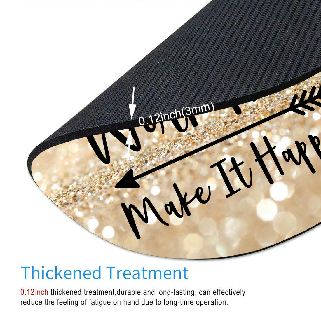 Custom Inspirational Quote Mouse Pad - 'Stay Positive Work Hard Make It Happen' Glitter Round Mousepad (7.9x7.9x0.12 Inch) - Motivational Office & Gaming Desk Accessory for Work, Study & Computer Use