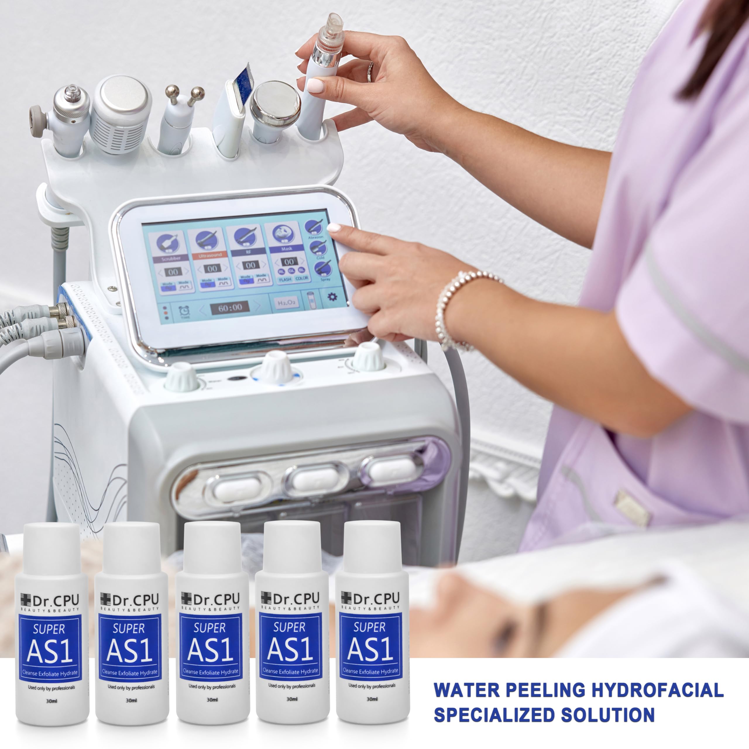 Professional Water Peeling Hydrofacial Kit - 5 Bottles Concentrated Aqua Peel Solution (30ml/1.01oz Each) for Deep Skin Cleansing & Moisturizing | Dilutes to 800ml/27oz | Perfect for At-Home Spa Treatments, Facial Rejuvenation & Glowing Skin Care Routine (AS1 SA2 AO3)
