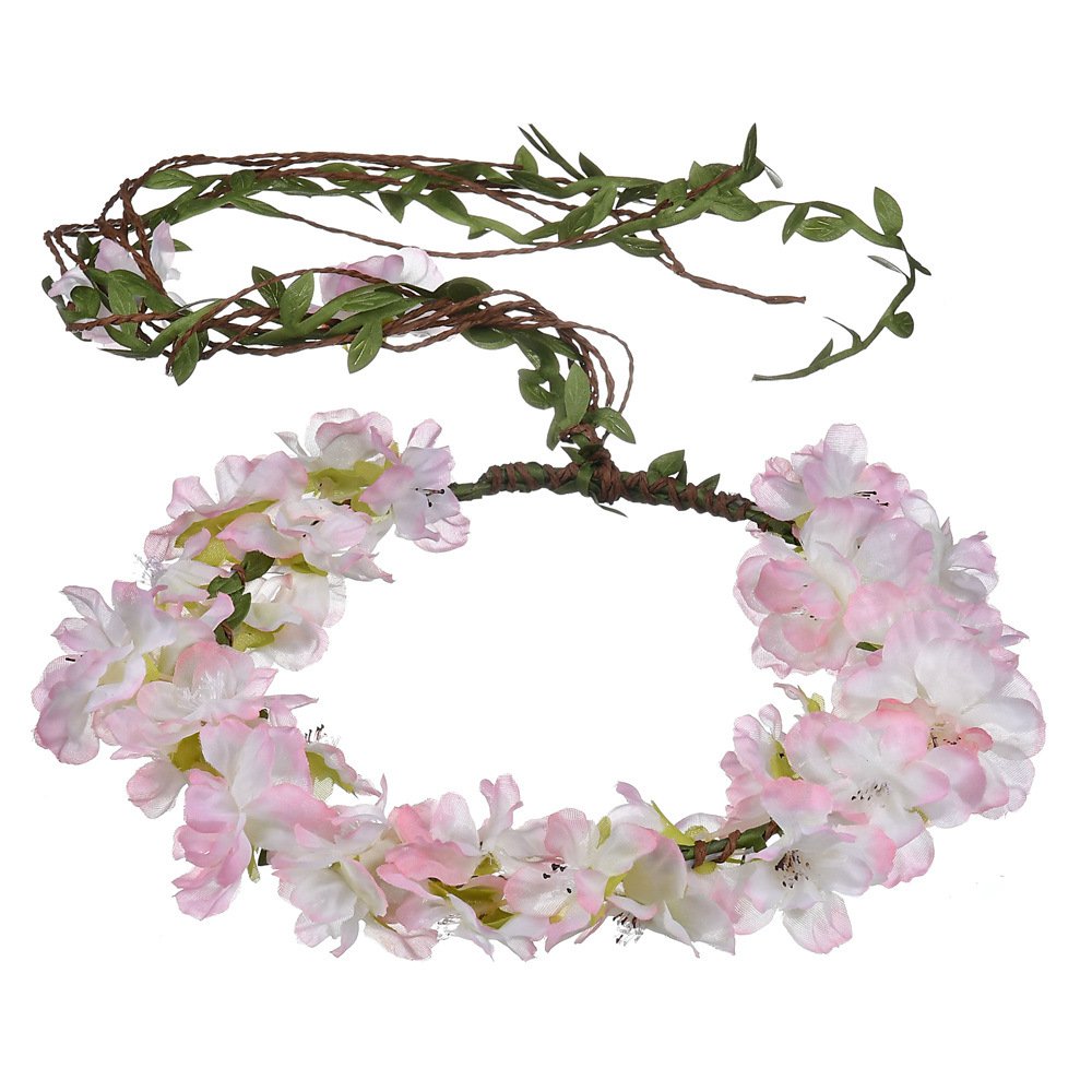 Pink Floral Wreath Headband - Elegant Bridal Flower Crown for Weddings, Boho Photo Props, Baby Shower & Festival Accessories - Perfect for Photography, Bachelorette Parties & Spring Events