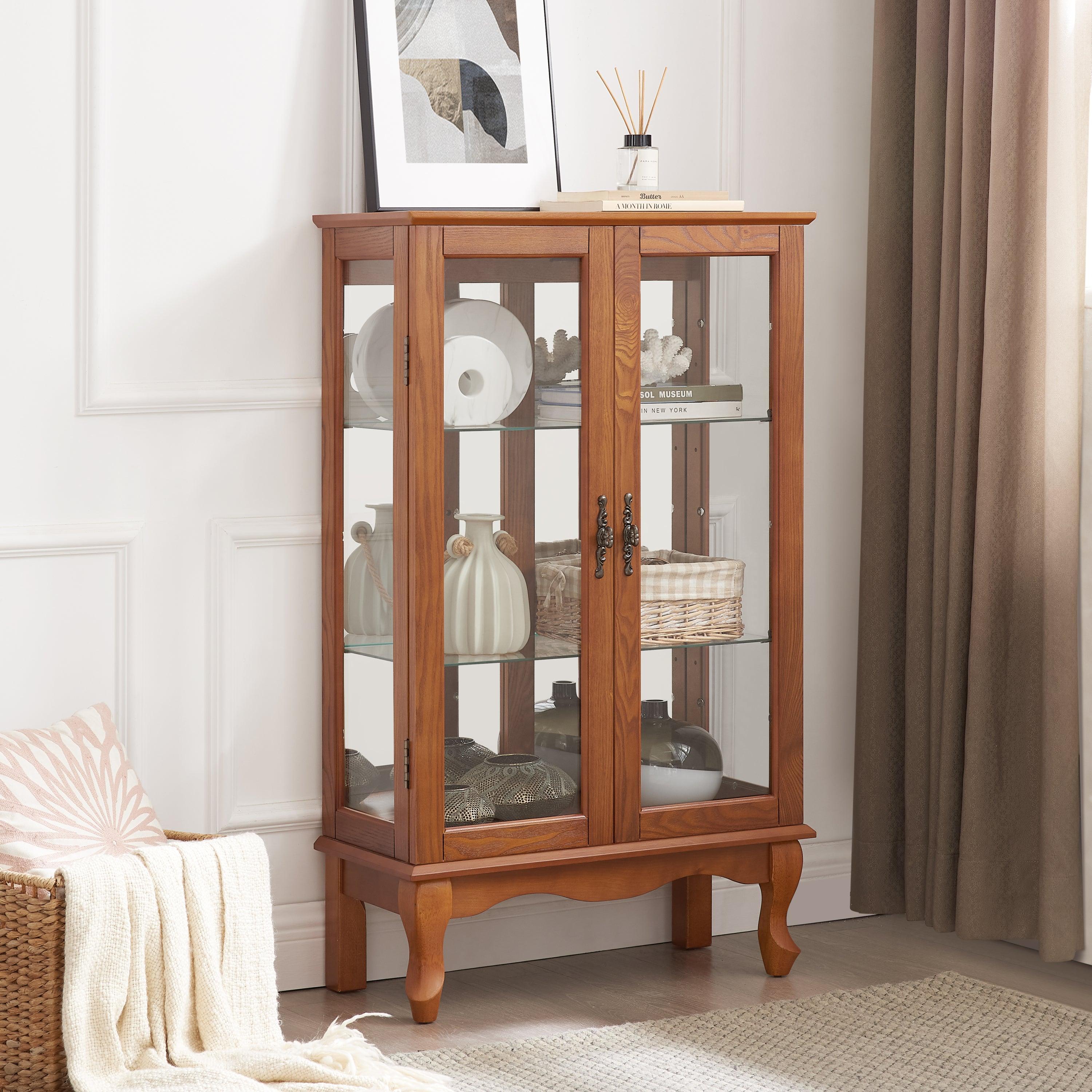 2 Door Curio Cabinet with Tempered Glass & Mirrored Back - LED Lighted Display Case for Living Room, Dining Room, Office - Perfect for Showcasing Collectibles, China, and Home Decor