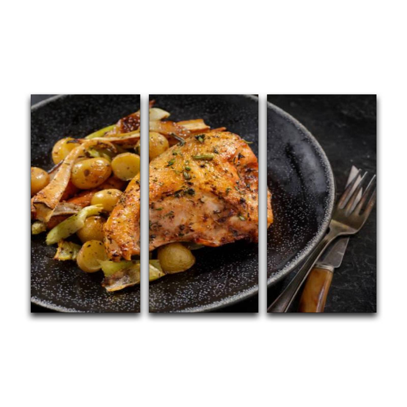 3-Piece Canvas Wall Art - Grilled Bone-In Chicken Breasts with Vegetables, Stretched & Framed Painting for Home Decor | Ready to Hang | Perfect for Living Room, Bedroom & Kitchen Dining Area