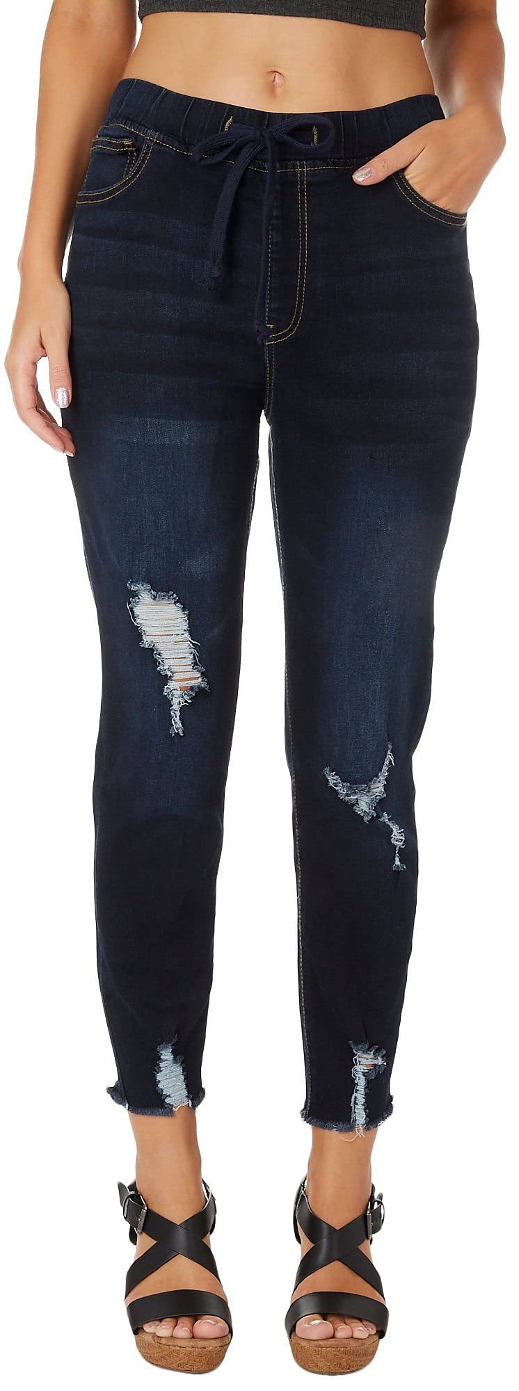 YMI Women's High Rise Stretch Denim Jogger Pants - Comfortable Ankle-Length Casual Pants for Everyday Wear, Running Errands & Lounging