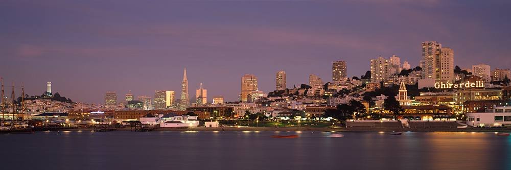Peel & Stick Wall Mural - San Francisco Skyline with Ghirardelli Square (60x20 inches) | Self-Adhesive Removable Wallpaper for Bedroom, Living Room, Office Decor